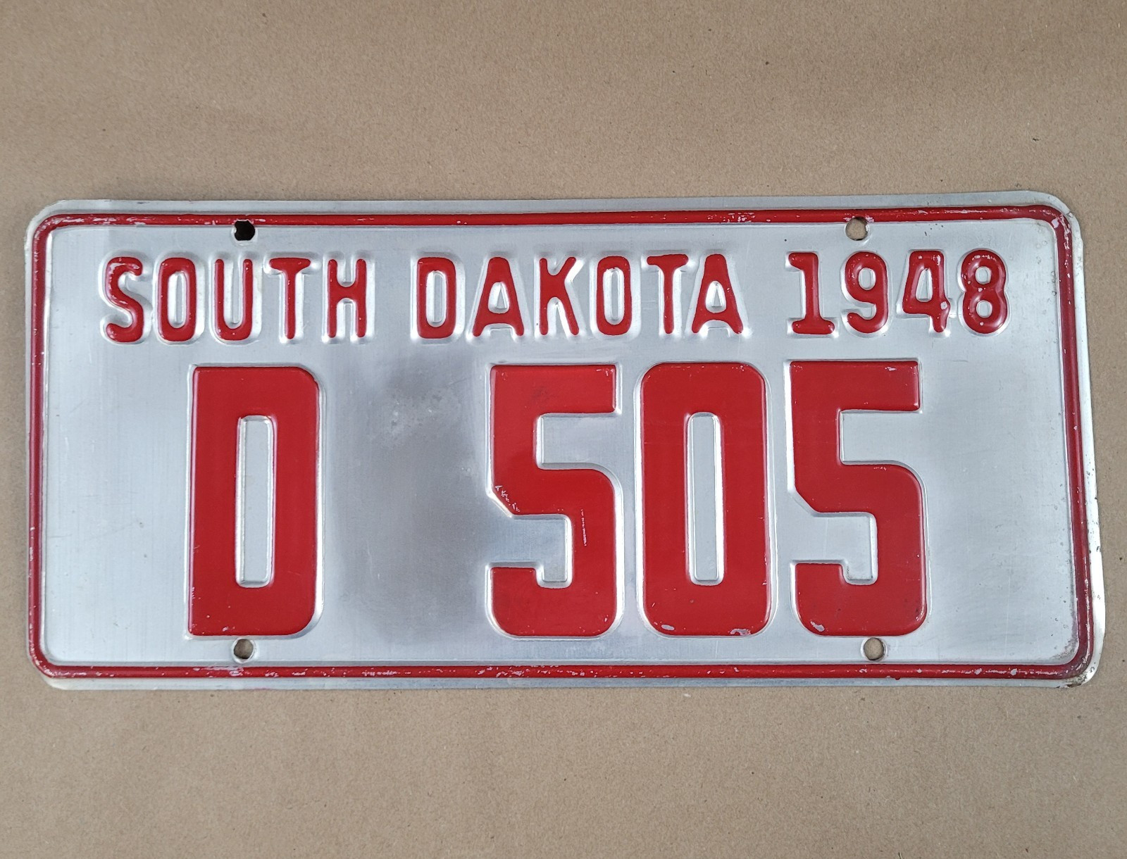 1948 South Dakota SD Dealer License Plate D-505 Original Paint 12\