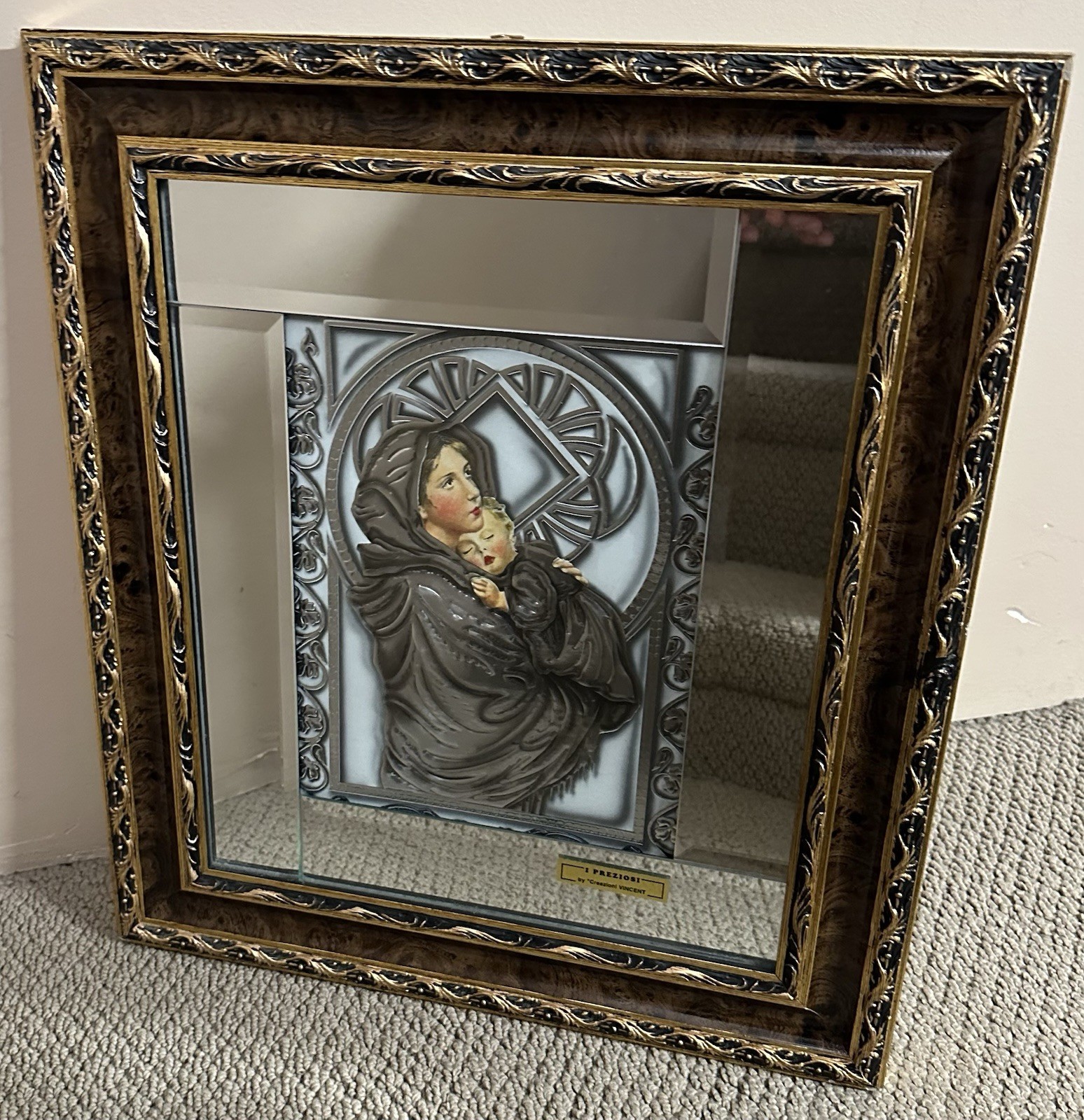 Vintage Creazioni Italian Madonna and Child Framed Art Artistiche 20” X 17.5”