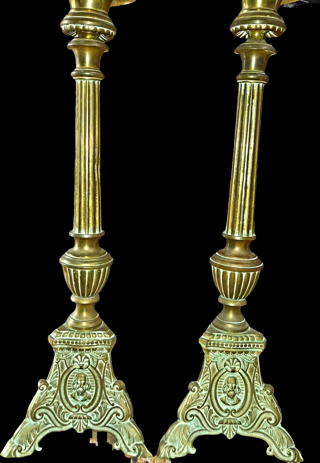 Antique c.1880 French Church Altar Candlesticks - Pair 26.5