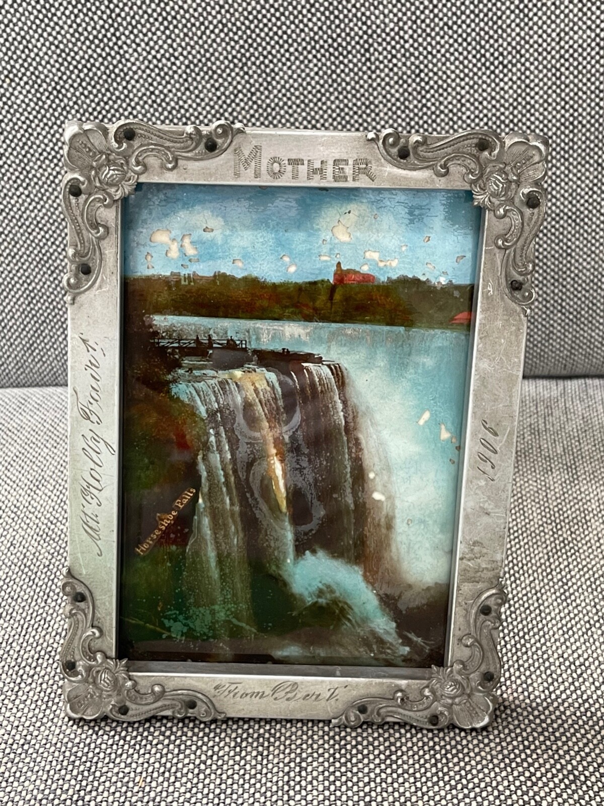 Antique 1906 Mt. Holly Fair Painting on Glass Horseshoe Falls Antique 1906 Mt. Holly Fair Painting on Glass Horseshoe Falls