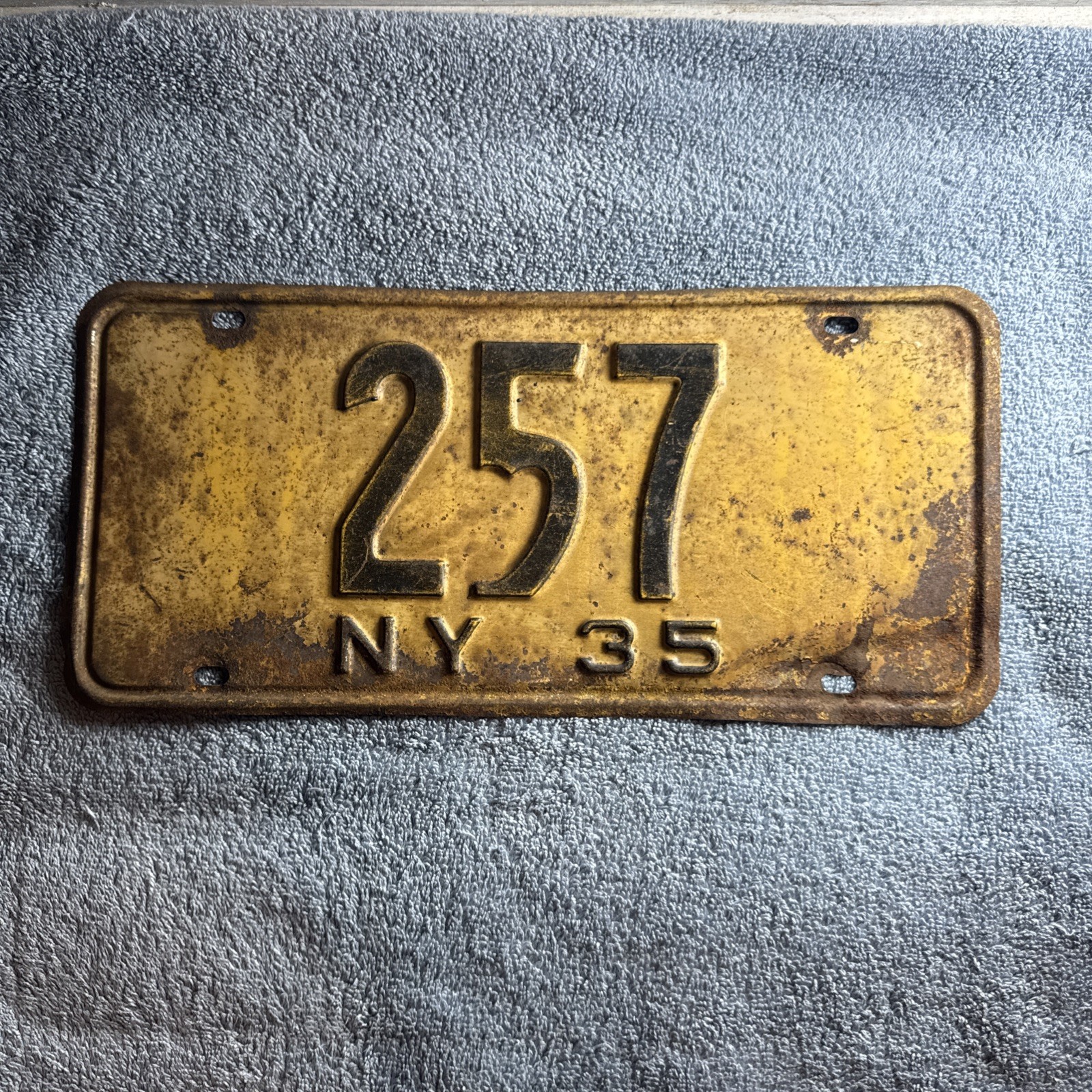 1935 New York Low Number 3 Digit License Plate 257