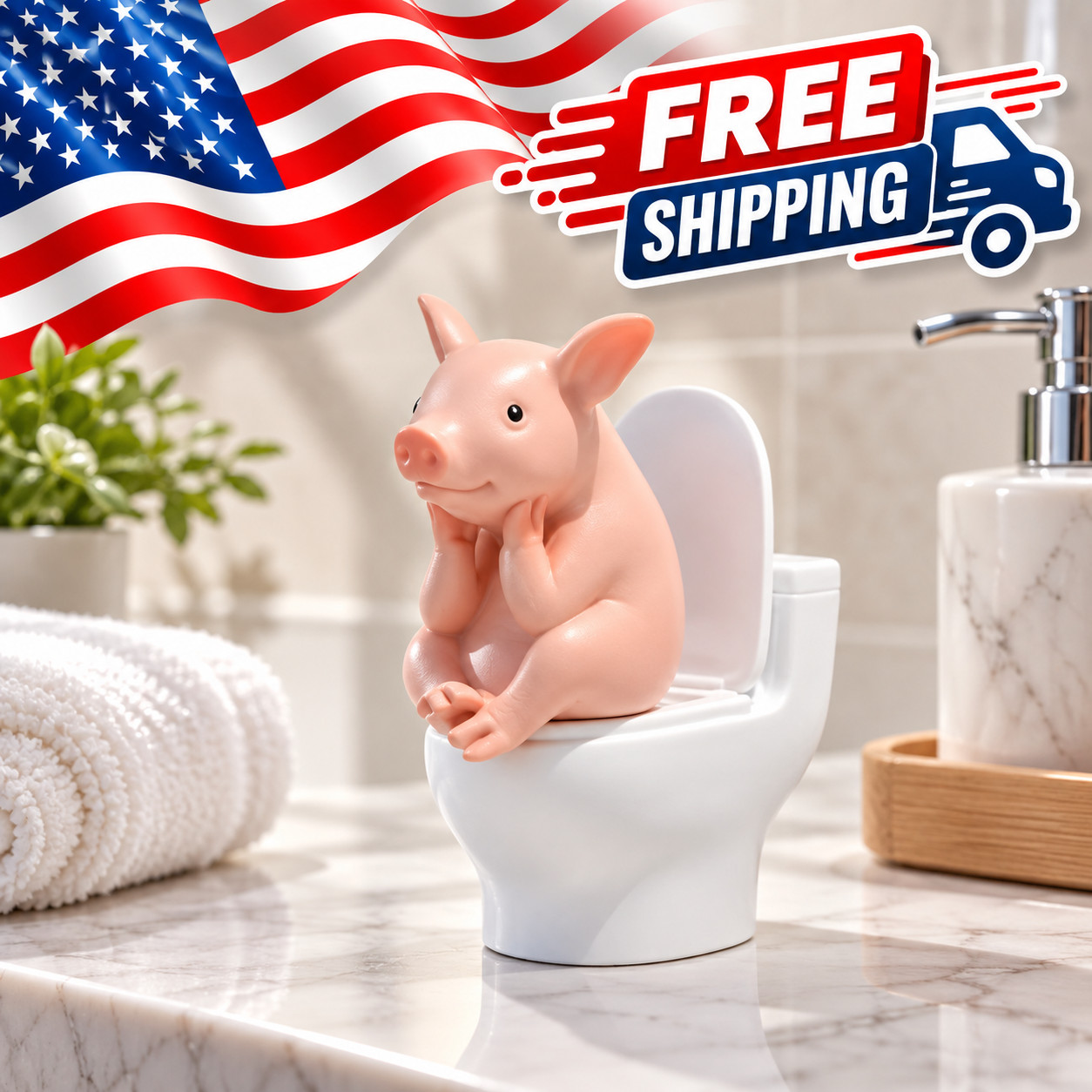 Adorable Pink Pig on Toilet Figurine - Whimsical Pvc Decor for Home, Office, & C Adorable Pink Pig on Toilet Figurine - Whimsical Pvc Decor for Home, Office, & C