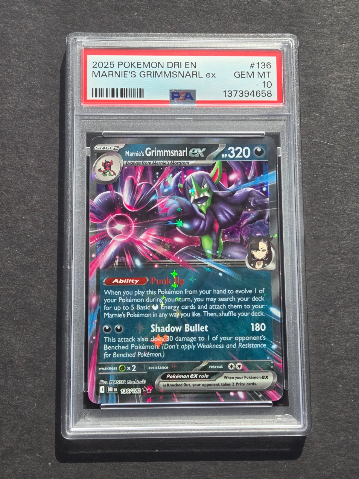 PSA 10 MARNIE\'S GRIMMSNARL EX 136/182 - DESTINED RIVALS RARE HOLO - GEM MINT PSA 10 MARNIE\'S GRIMMSNARL EX 136/182 - DESTINED RIVALS RARE HOLO - GEM MINT