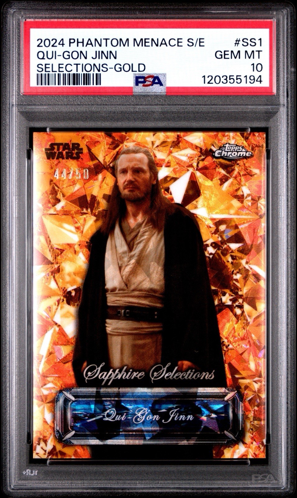 PSA 10 2024 Topps Star Wars Sapphire Selections Qui-Gon Jinn Gold /50 Refractor