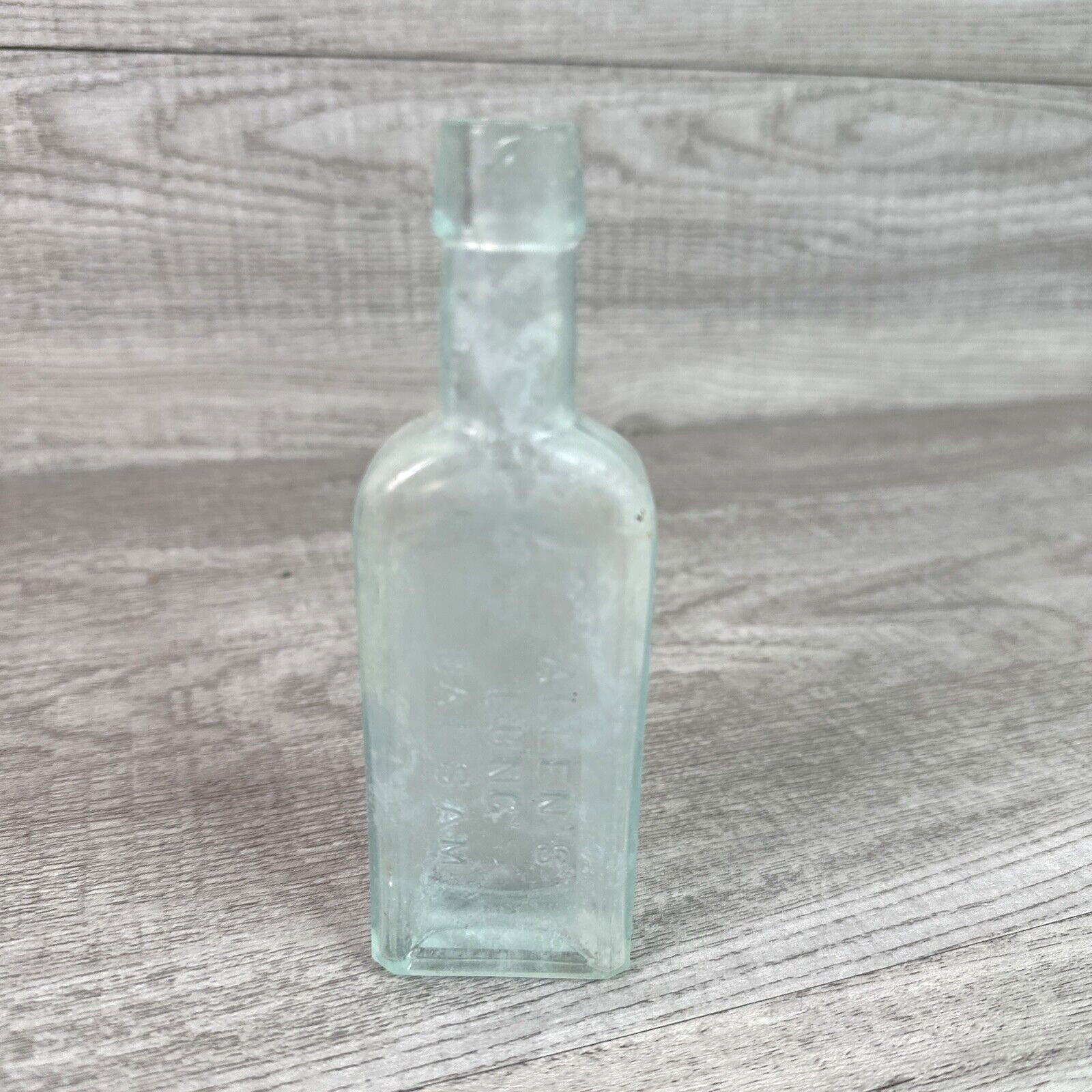 Vintage Allens Lung Balsam New York Medicine Bottle Glass Aqua Embossed