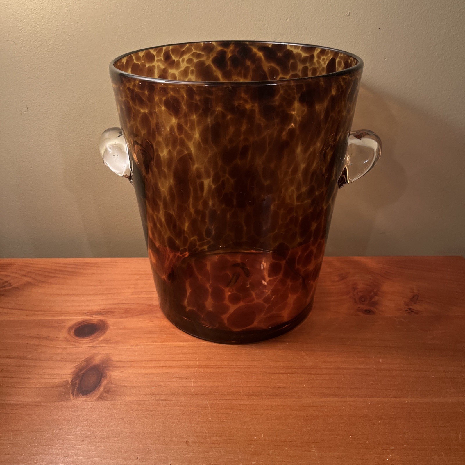 Murano Style Art Glass Ice Bucket Tortoiseshell Amber Hand Blown Wine Cooler Murano Style Art Glass Ice Bucket Tortoiseshell Amber Hand Blown Wine Cooler