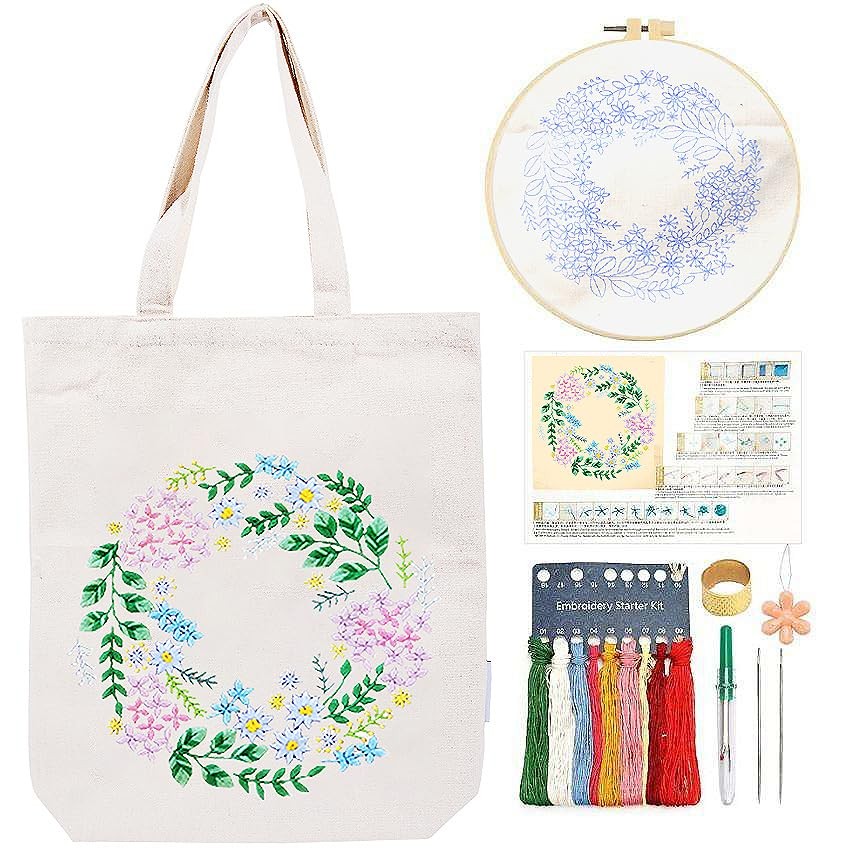 Canvas Tote Bag Embroidery Kit with Pattern for Beginners, Arts and DIY Embro...