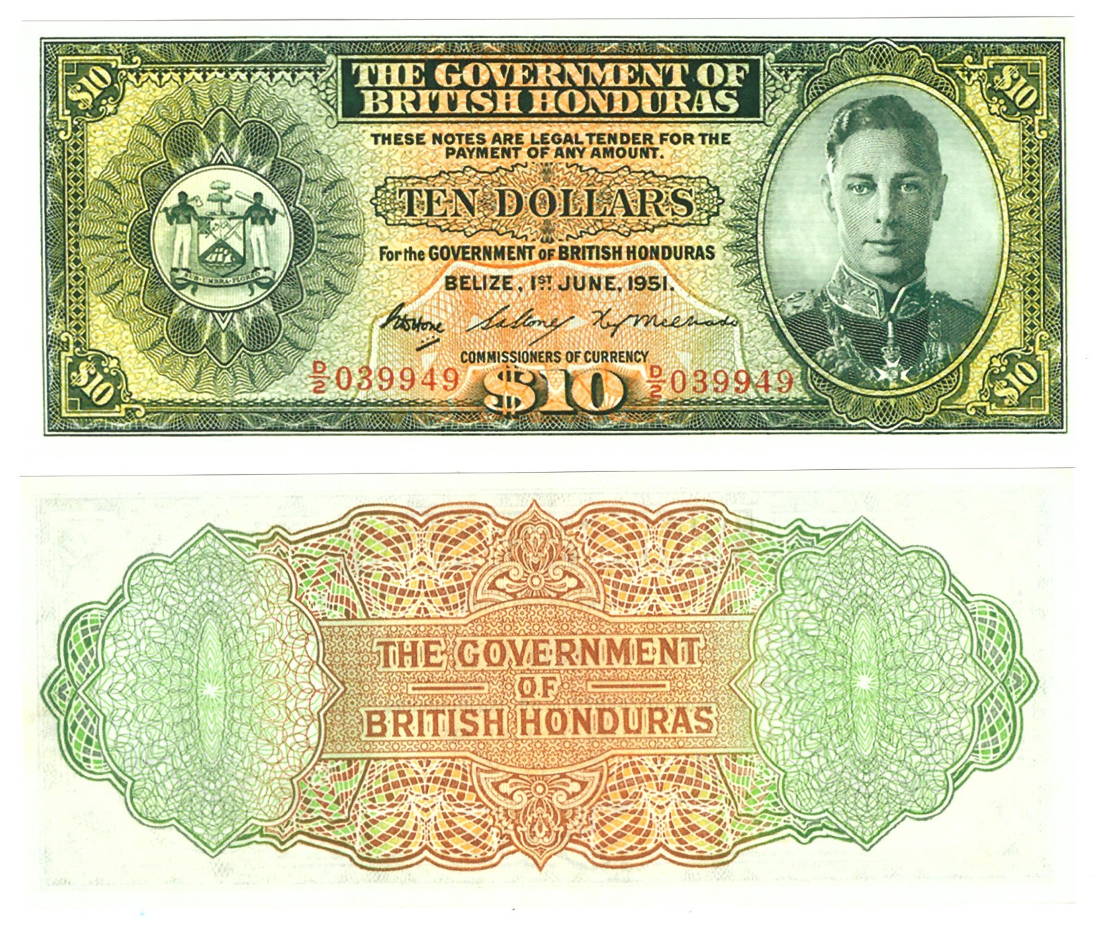 u Reproduction Note British Honduras 10 dollars 1951 Pick #27   0689R