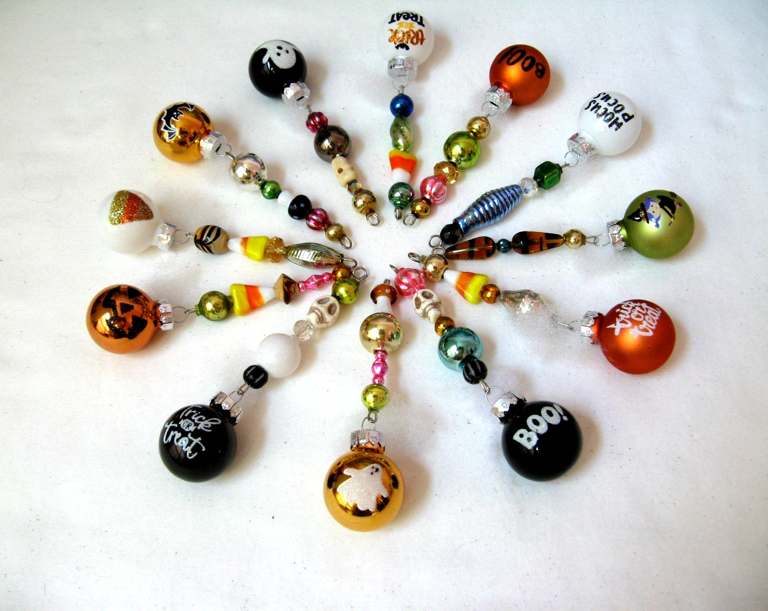🎃12 Mini Vintage Mercury Glass Bead HALLOWEEN Icicle Garland Ornaments
