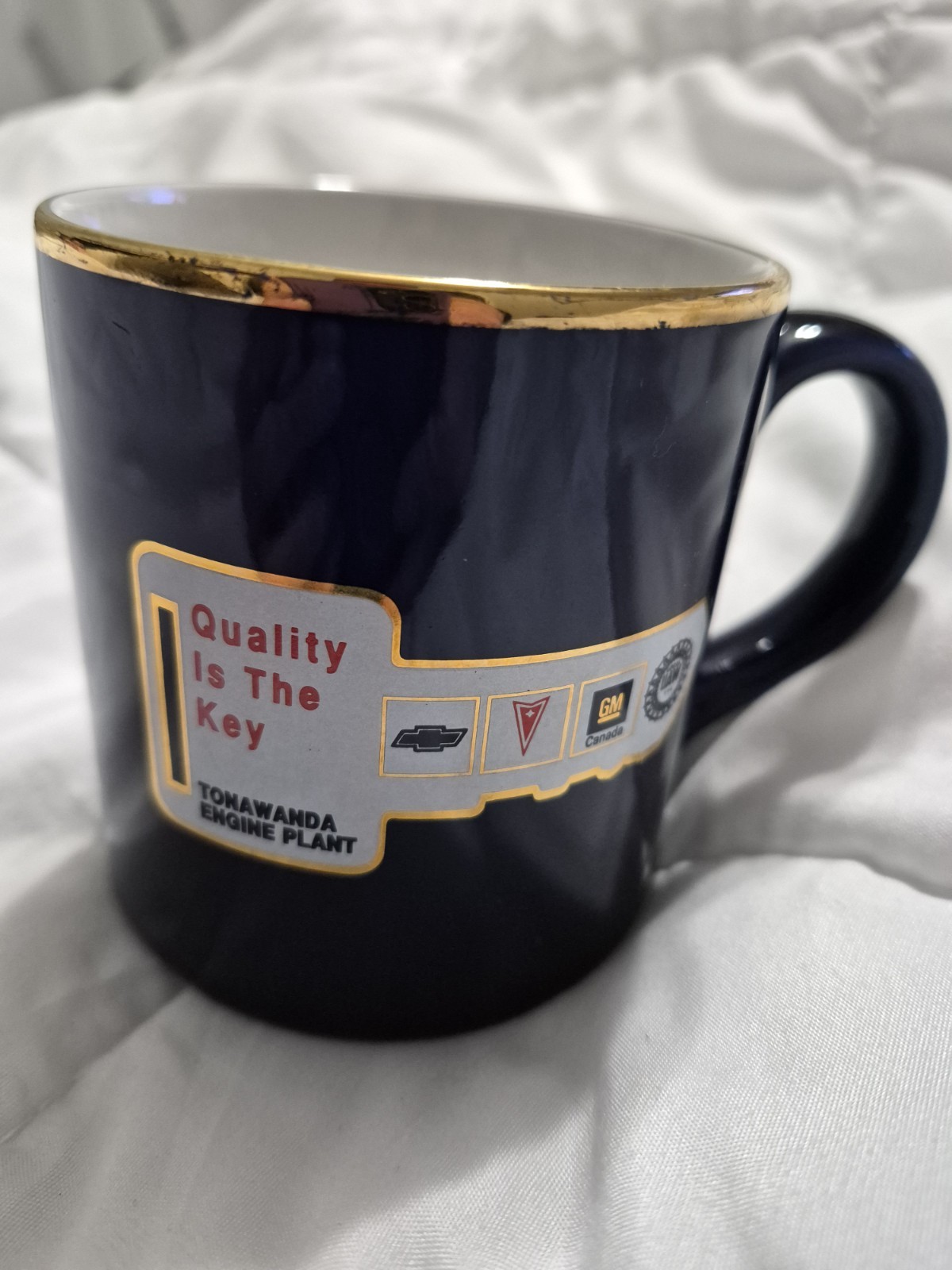 Vintage GM Tonawanda Engine Plant Employee  Coffee Mug Navy & Gold Pontiac Chevy
