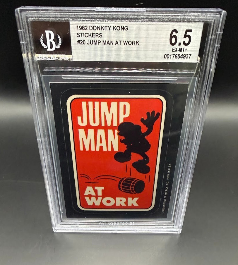 1982 DONKEY KONG JUMP MAN AT WORK Sticker Card Mario Rookie RC BGS 6.5 EX-MT+