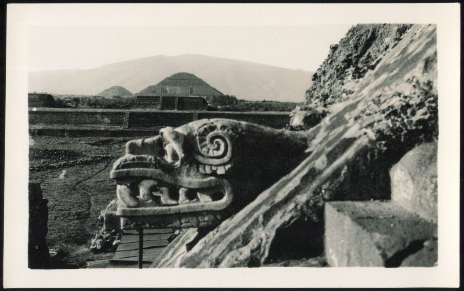 Teotihuacan, Mexico Quetzalcoatl Head Pyramids Original Vintage Real Photo RPPC