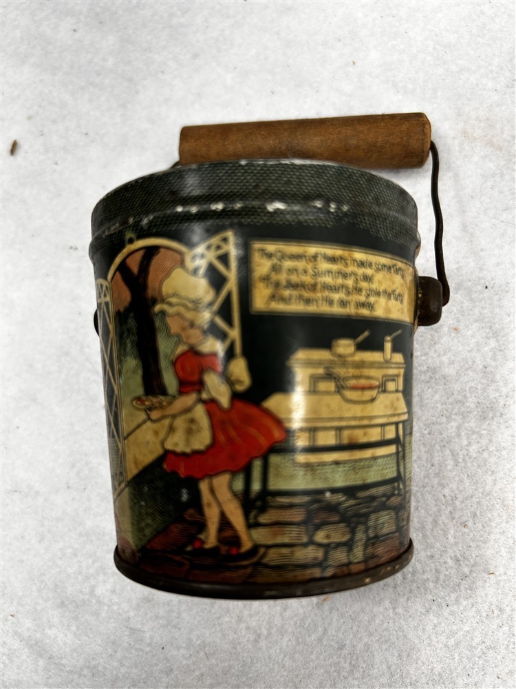 antique candy container tin pail Queen of Hearts made tarts 2 7/8 original 1900