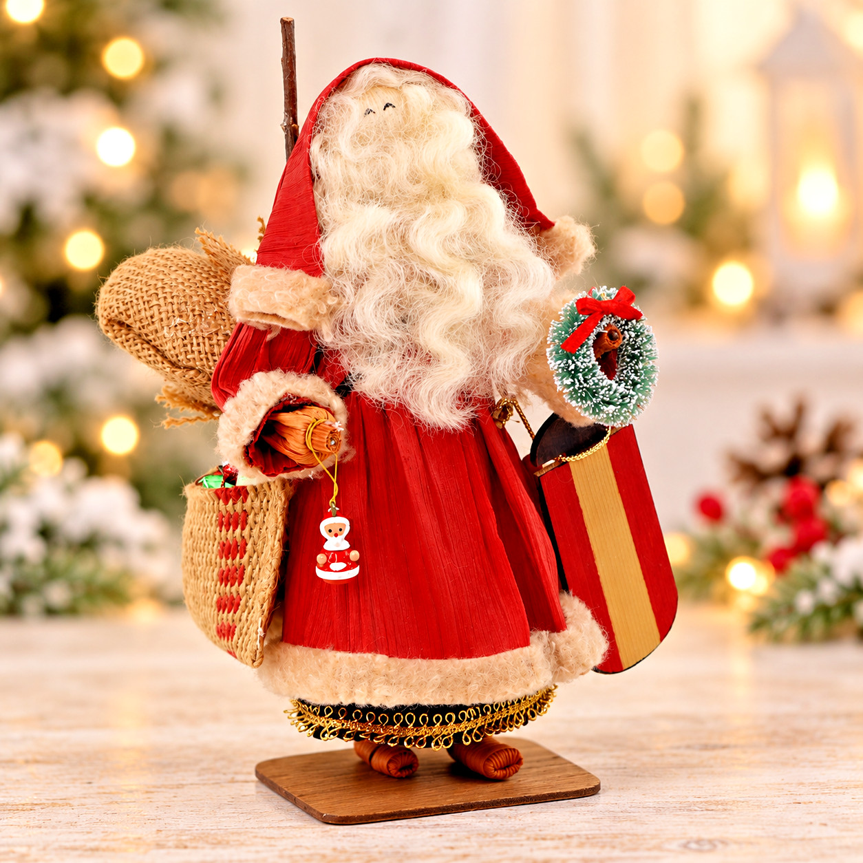 Vintage Nan's Corn Husk Doll Santa Claus Christmas 8.5