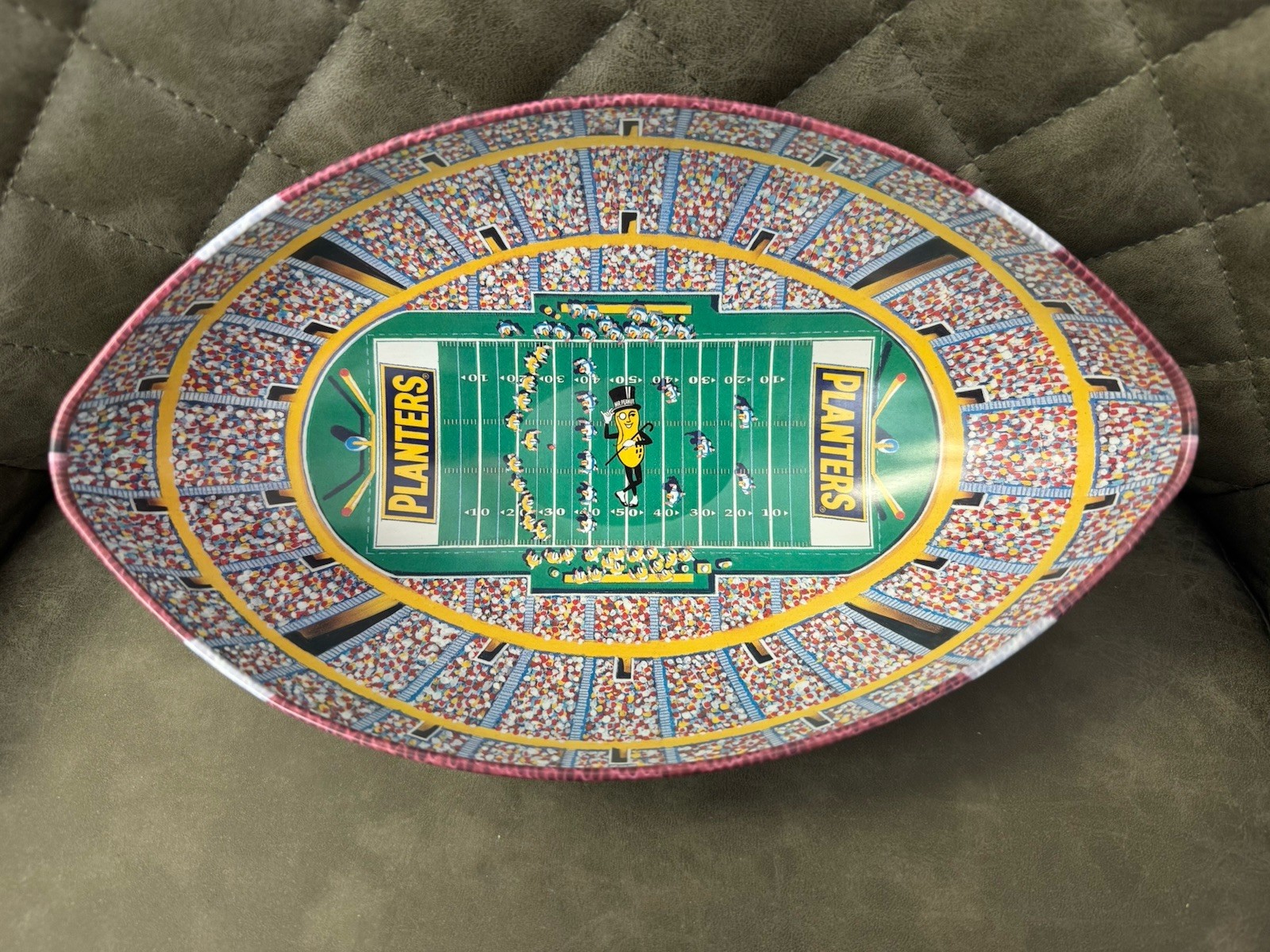 VTG 1990s Planters Mr. Peanut Tin Football Shaped Snack Bowl 6x10x3.5 Perfect