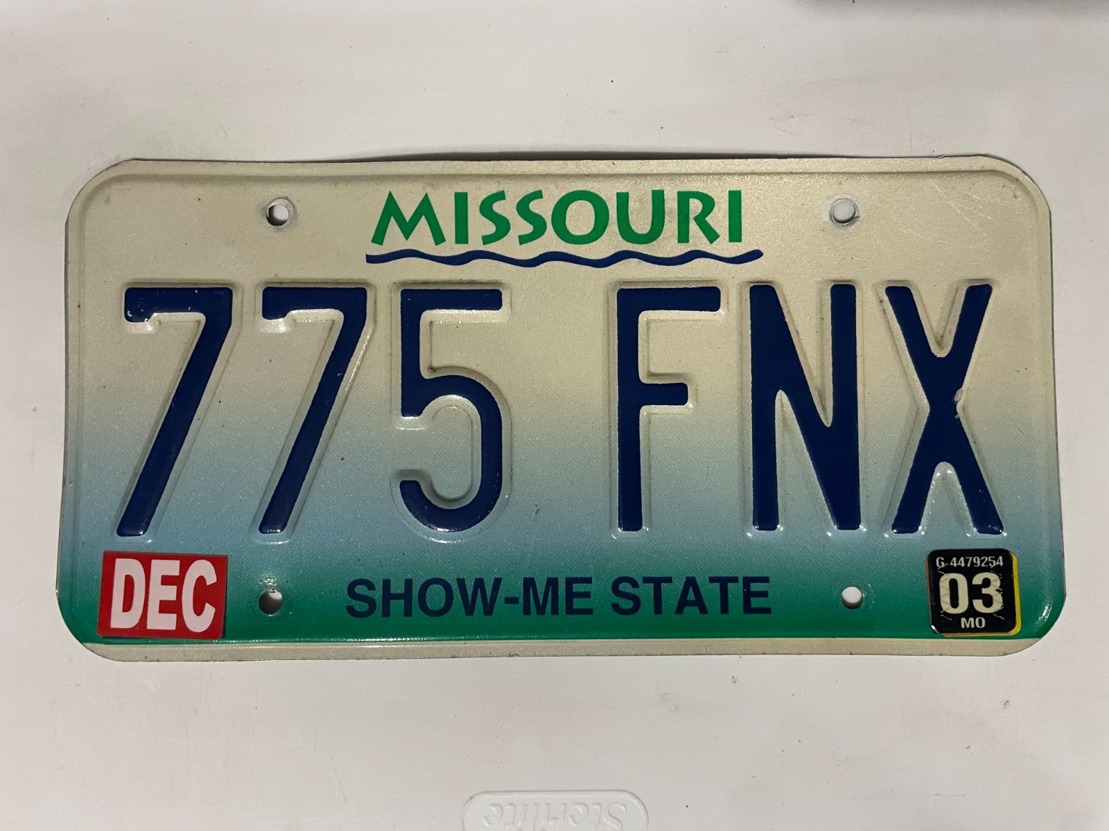 2003 Missouri License Plate 03 December 775 FNX