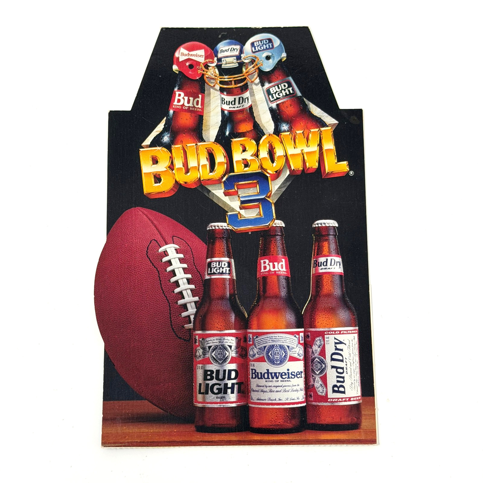 Vintage Budweiser Bud Bowl 3 Bar Top Display 1991 ABC Sports Scorecard