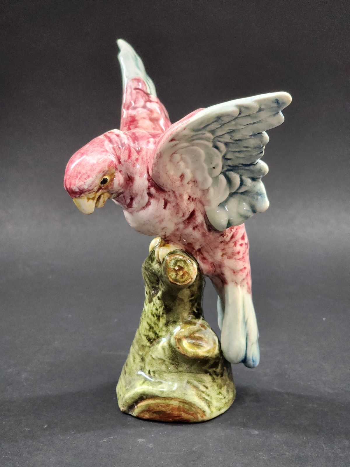 Vintage Royal Dux Bohemia Pink Cockatoo Figurine Green Mark Birds Czech C. 1918