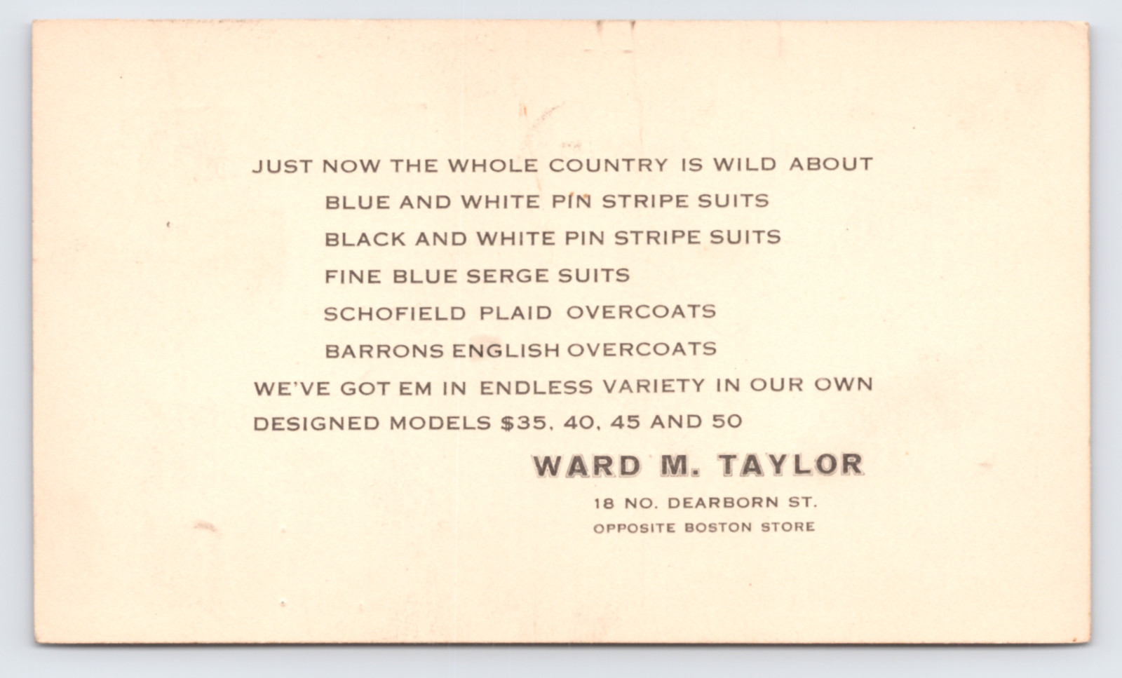 1922 \'Whole Country Wild\' Ward M. Taylor Postal Card Chicago IL Pinstripe Suits