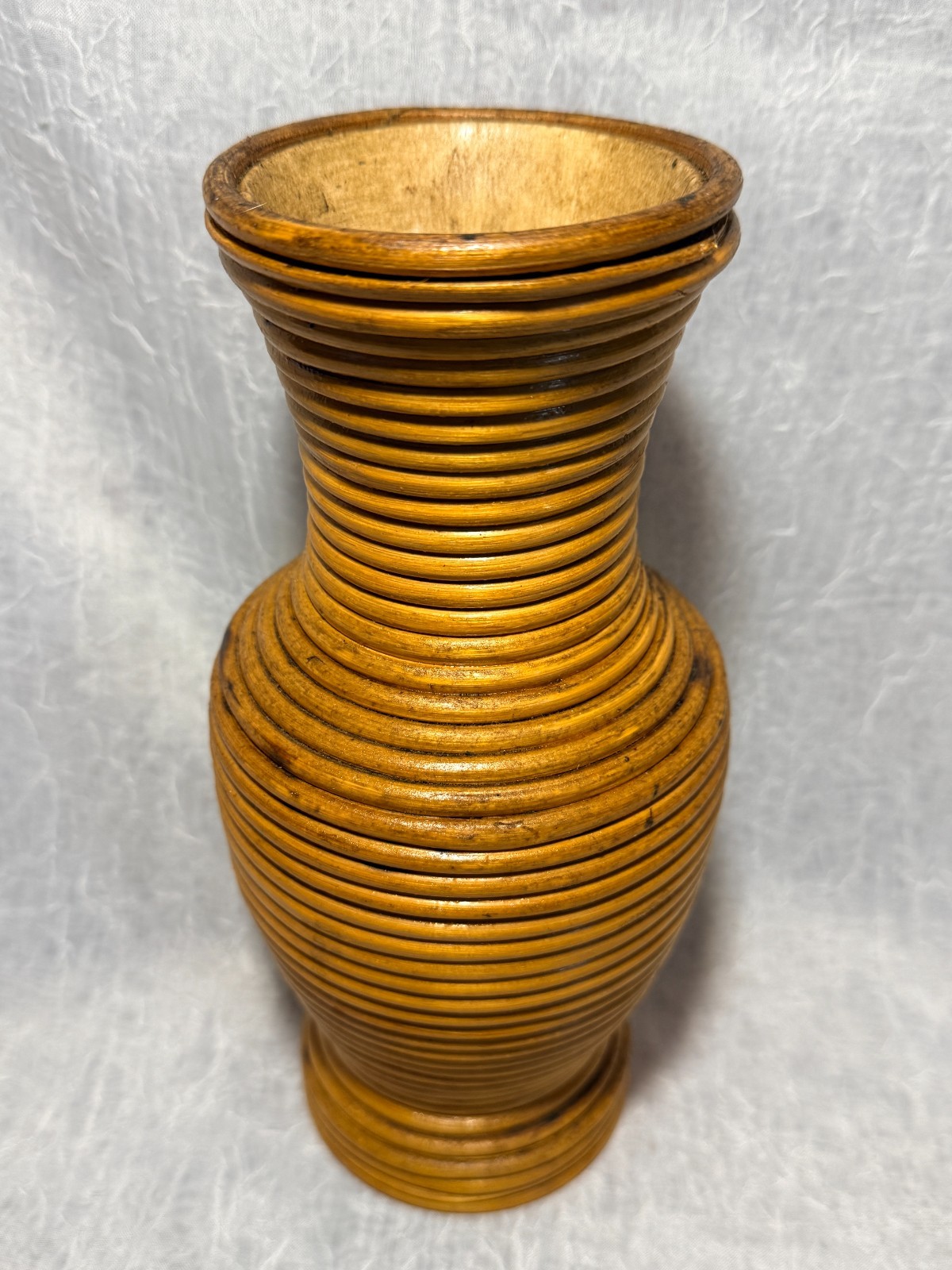 Vintage 1970s Pencil Reed Rattan Vase Mid Century Modern Gabriella Crespi Style