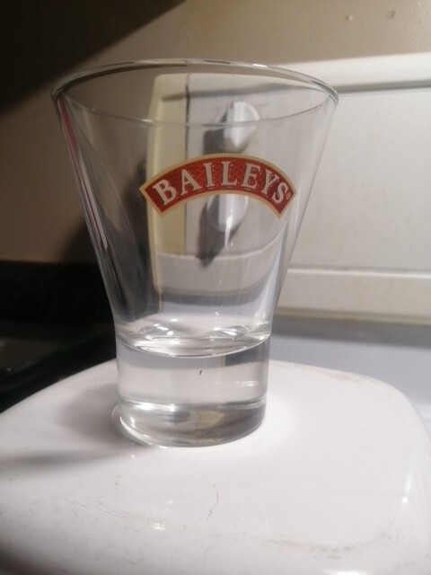 Rare Bailey's Heavy Bottom Flared Glass Tumbler Red Band Stamped Logo Rare Bailey's Heavy Bottom Flared Glass Tumbler Red Band Stamped Logo