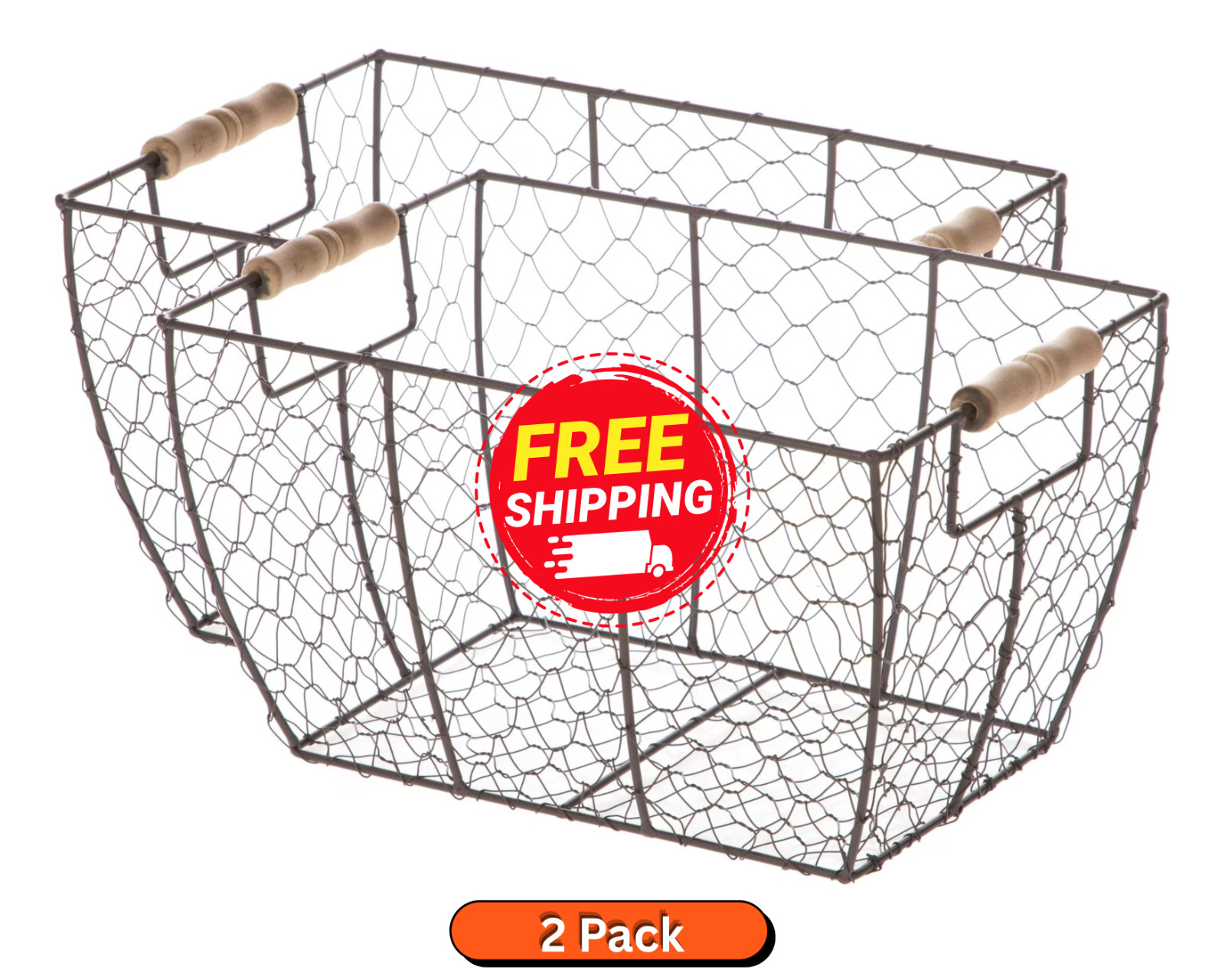 2 pcMainstays Brown Chicken Wire Basket with Wood Handles 12.2 in x 8 in x 7.28 2 pcMainstays Brown Chicken Wire Basket with Wood Handles 12.2 in x 8 in x 7.28