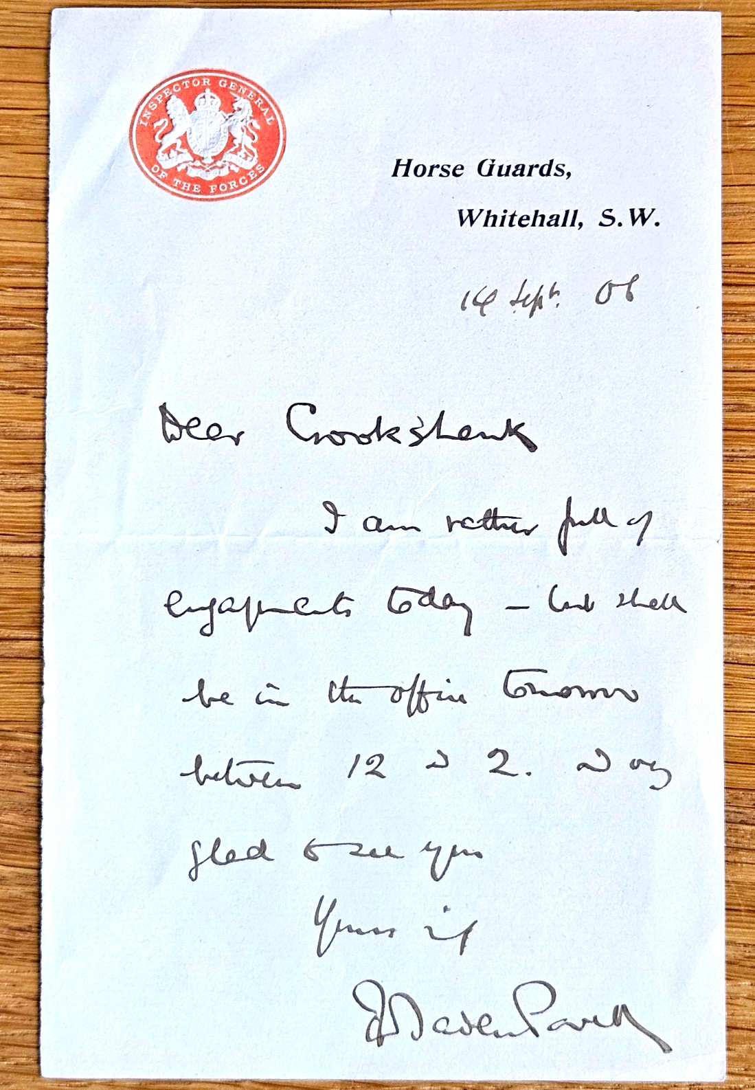 Robert Baden-Powell Signed 1906 Horse Guards Letter / Scout Movement Founder Robert Baden-Powell Signed 1906 Horse Guards Letter / Scout Movement Founder