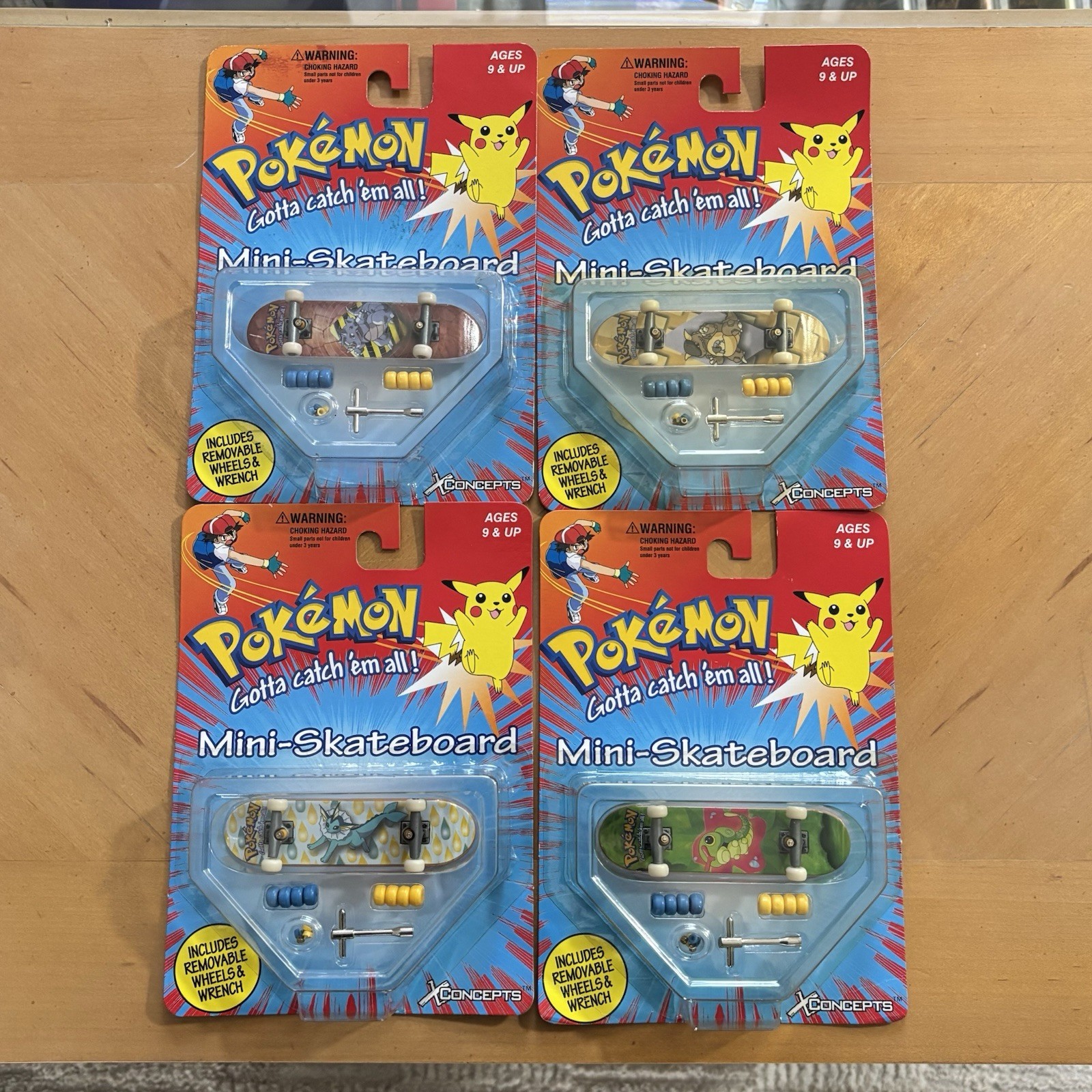 Pokemon Rhydon Vaporeon Caterpie Mini Skateboard X Concepts 1999 Vintage Sealed