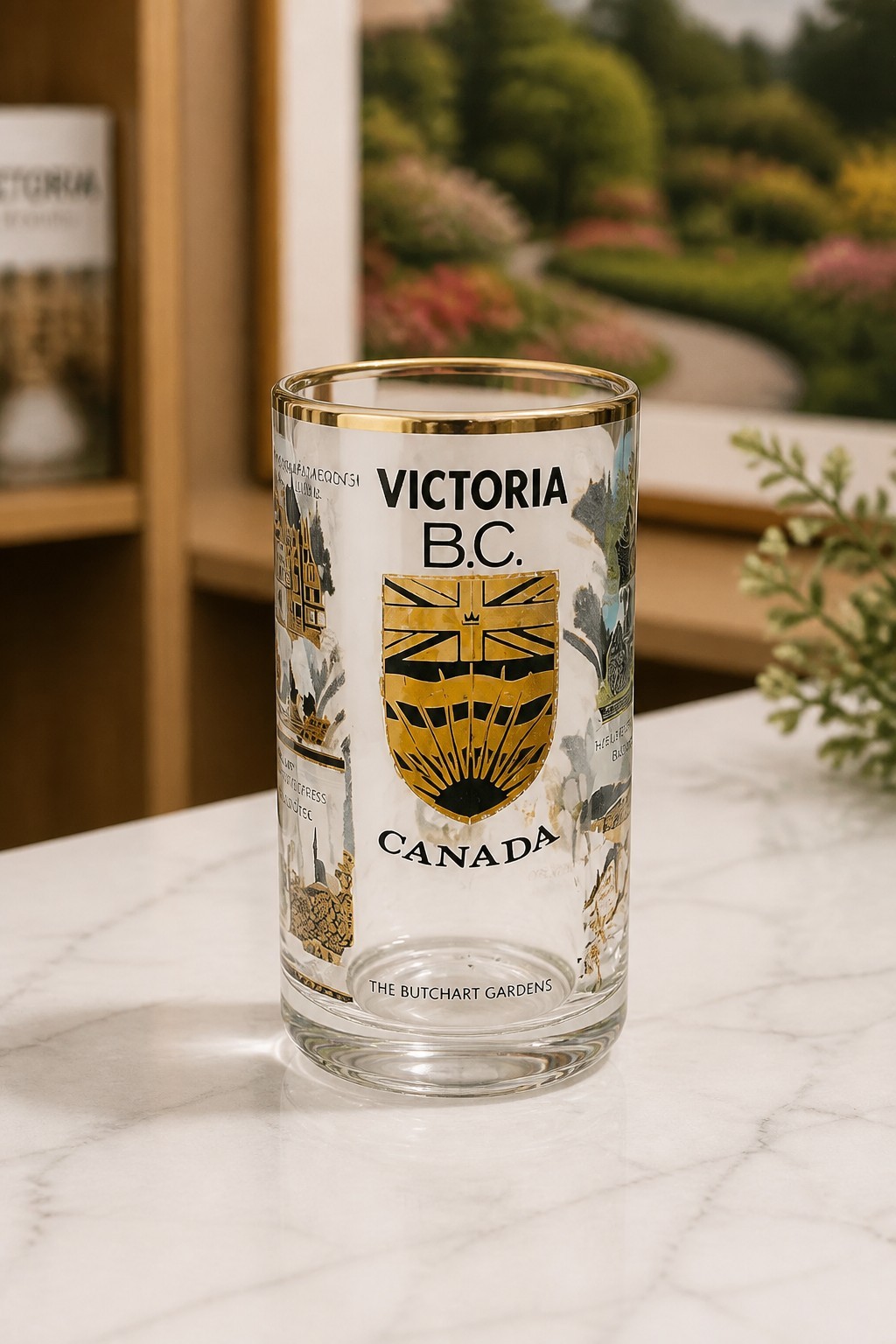 Vtg. Canadian Souvenir Glass Stein with 22 Karat Gold & Black Graphics-5.5 Inch Vtg. Canadian Souvenir Glass Stein with 22 Karat Gold & Black Graphics-5.5 Inch