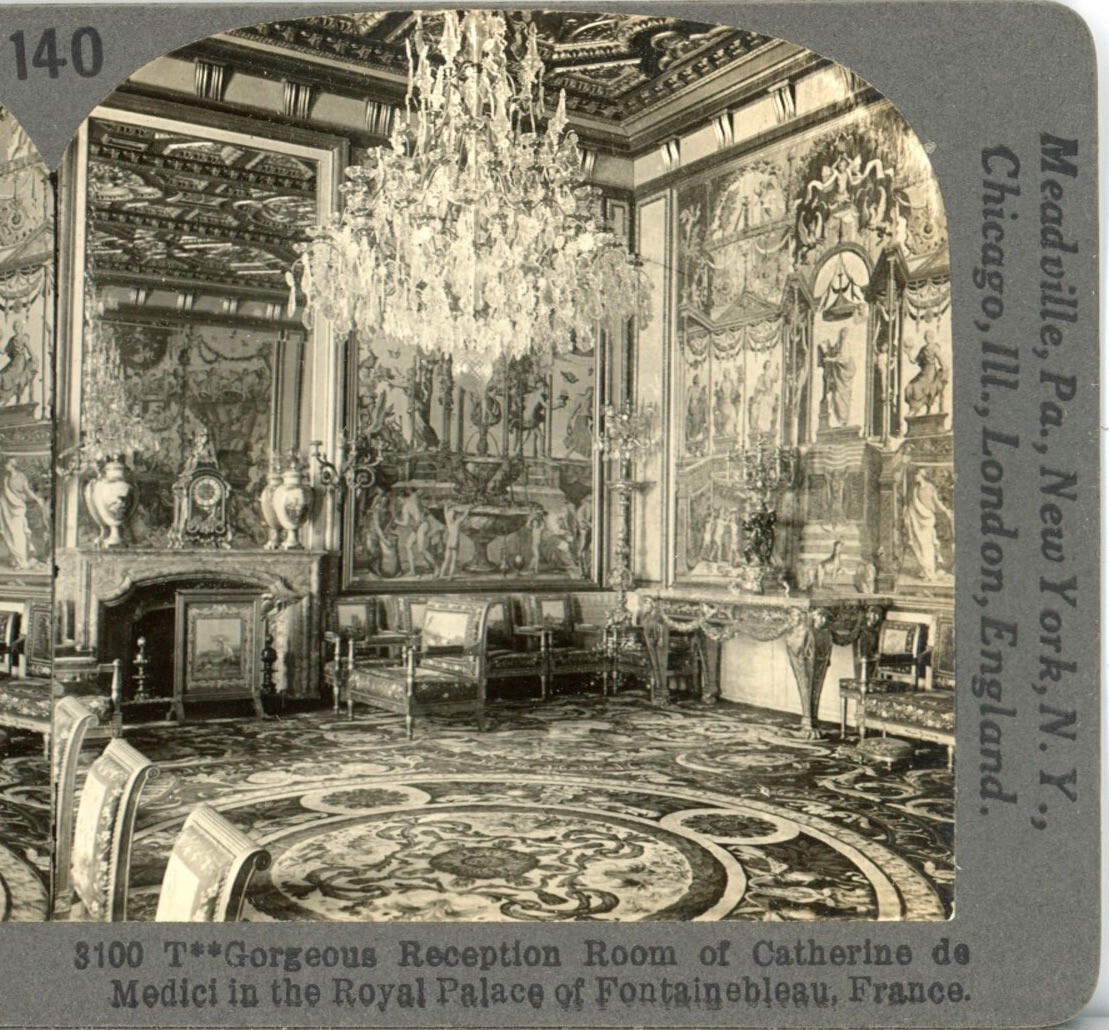FRANCE, Royal Palace of Fontainbeau, Reception Room-Keystone 1920\'s 400 Set #140 FRANCE, Royal Palace of Fontainbeau, Reception Room-Keystone 1920\'s 400 Set #140