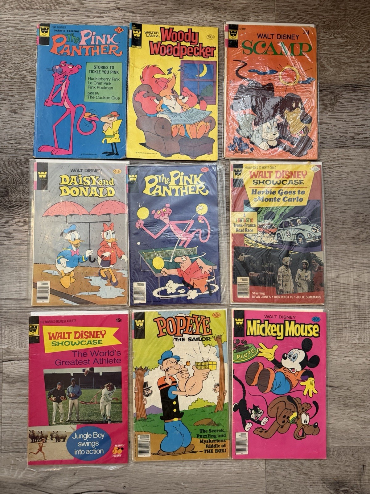 Vintage Whitman Comics Lot of 9 Disney Mickey Pink Panther Popeye Woody