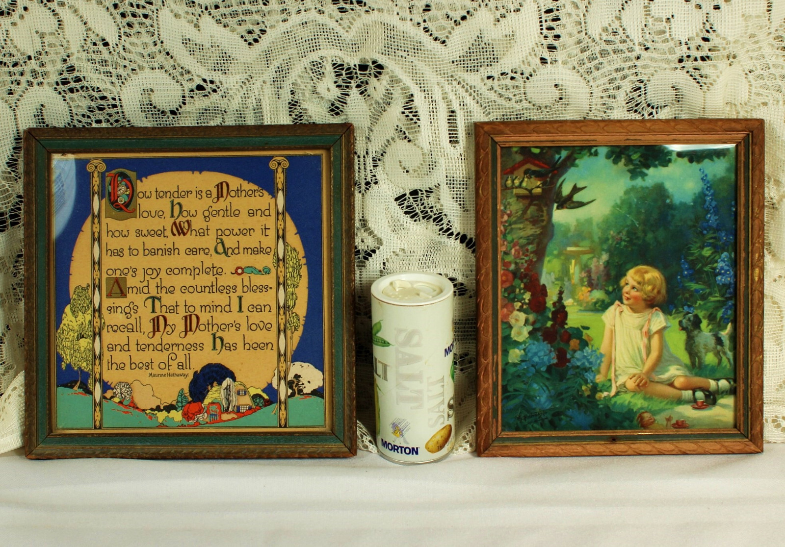 2 Framed Deco Prints 1920s HINTERMEISTER Teatime in Wonderland M HATHAWAY Motto