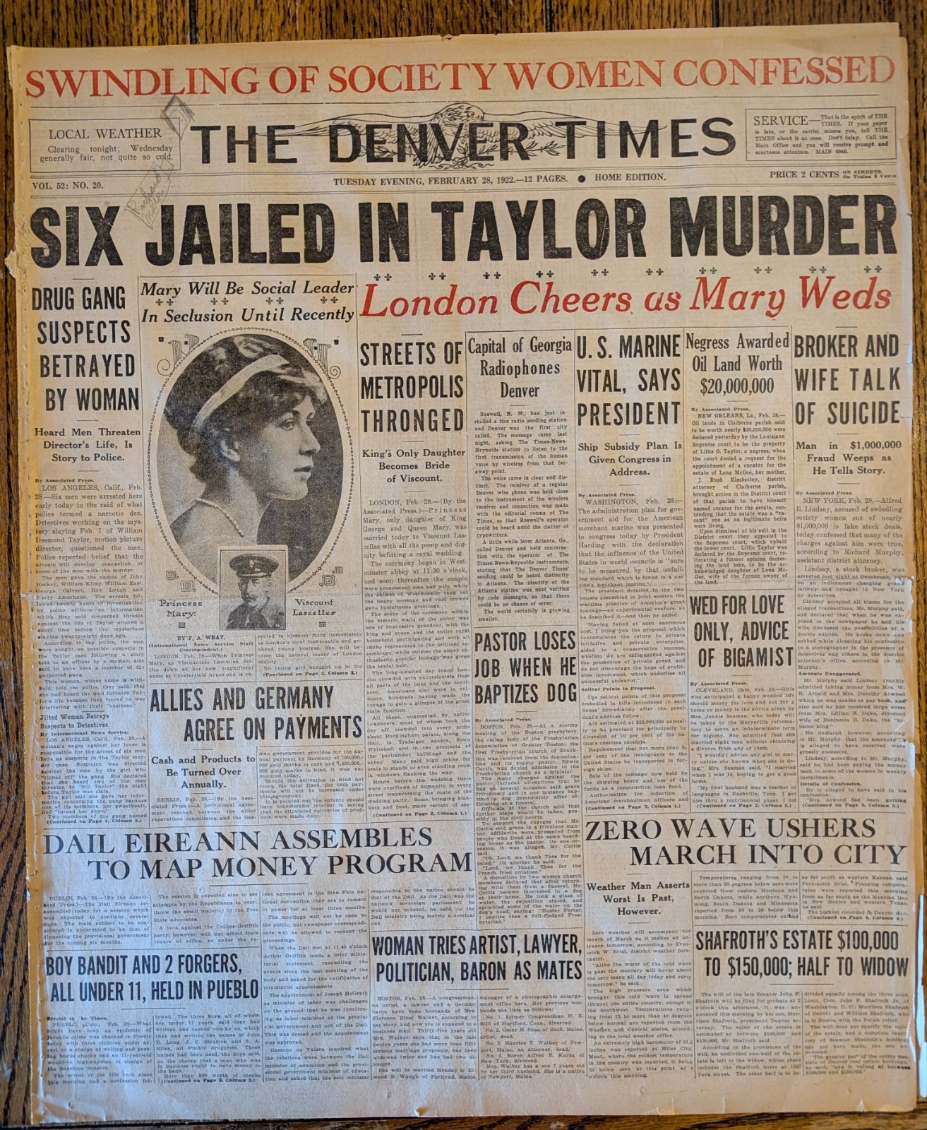 William Desmond Taylor Murder 1922 Denver Times Complete Newspaper Princess Mary