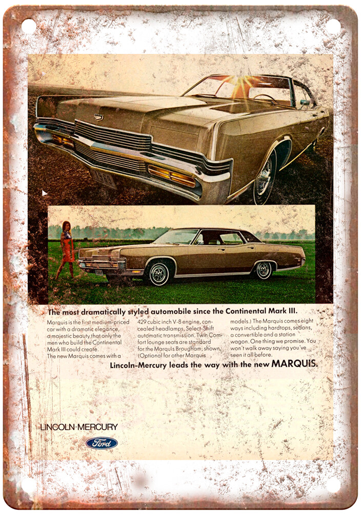 Vintage 1969 Mercury Marquis 4-Door Hardtop Auto Ad Retro Look Metal Sign A11952 Vintage 1969 Mercury Marquis 4-Door Hardtop Auto Ad Retro Look Metal Sign A11952