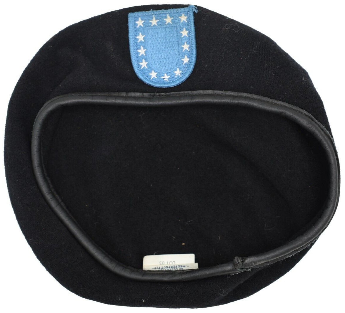 NEW 7 3/8 - Army ASU Black Wool Beret with Blue Patch DSCP Garrison Collection