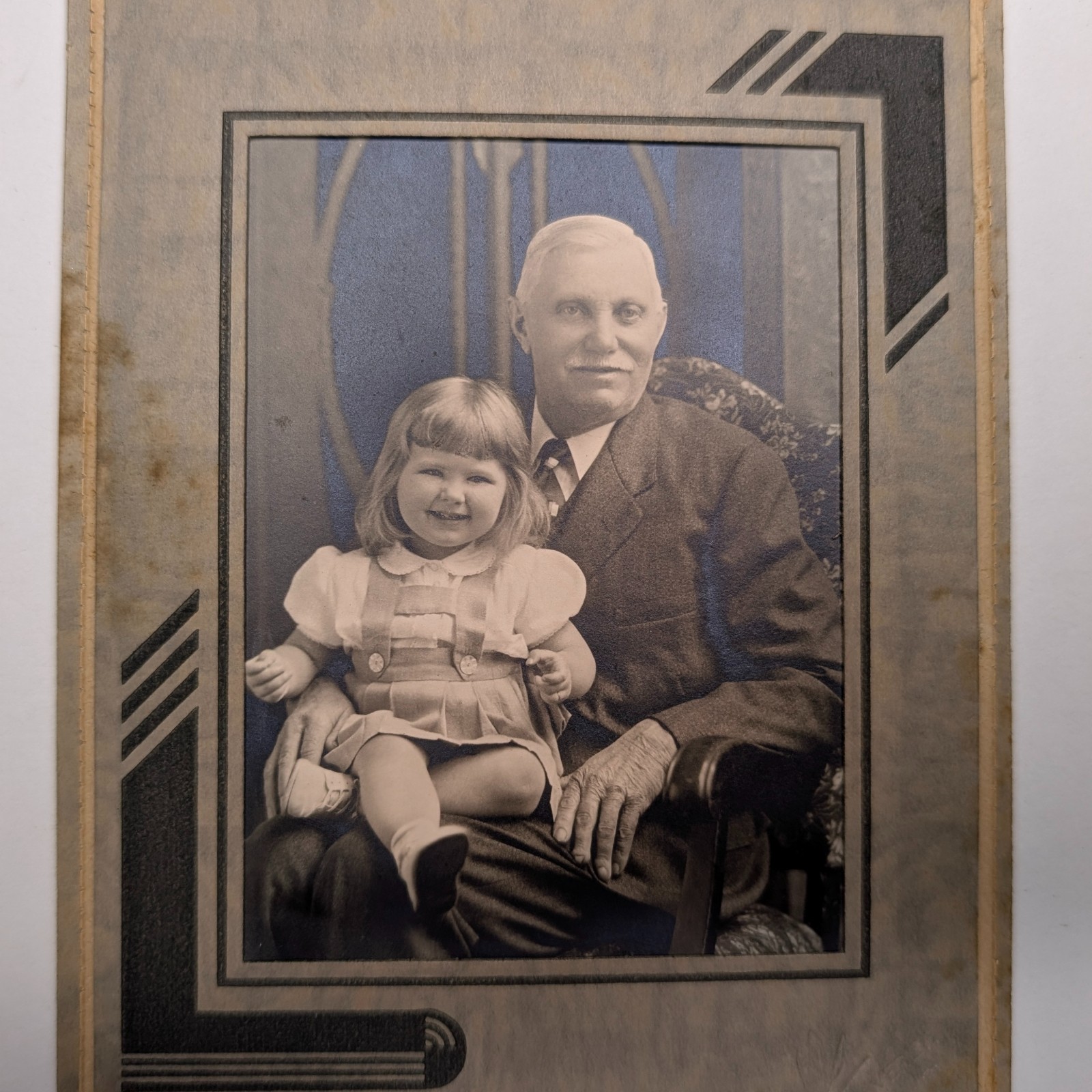 c1930s Cute Little Girl Grandfather Family Studio Portrait Photo Art Deco 6.5in c1930s Cute Little Girl Grandfather Family Studio Portrait Photo Art Deco 6.5in