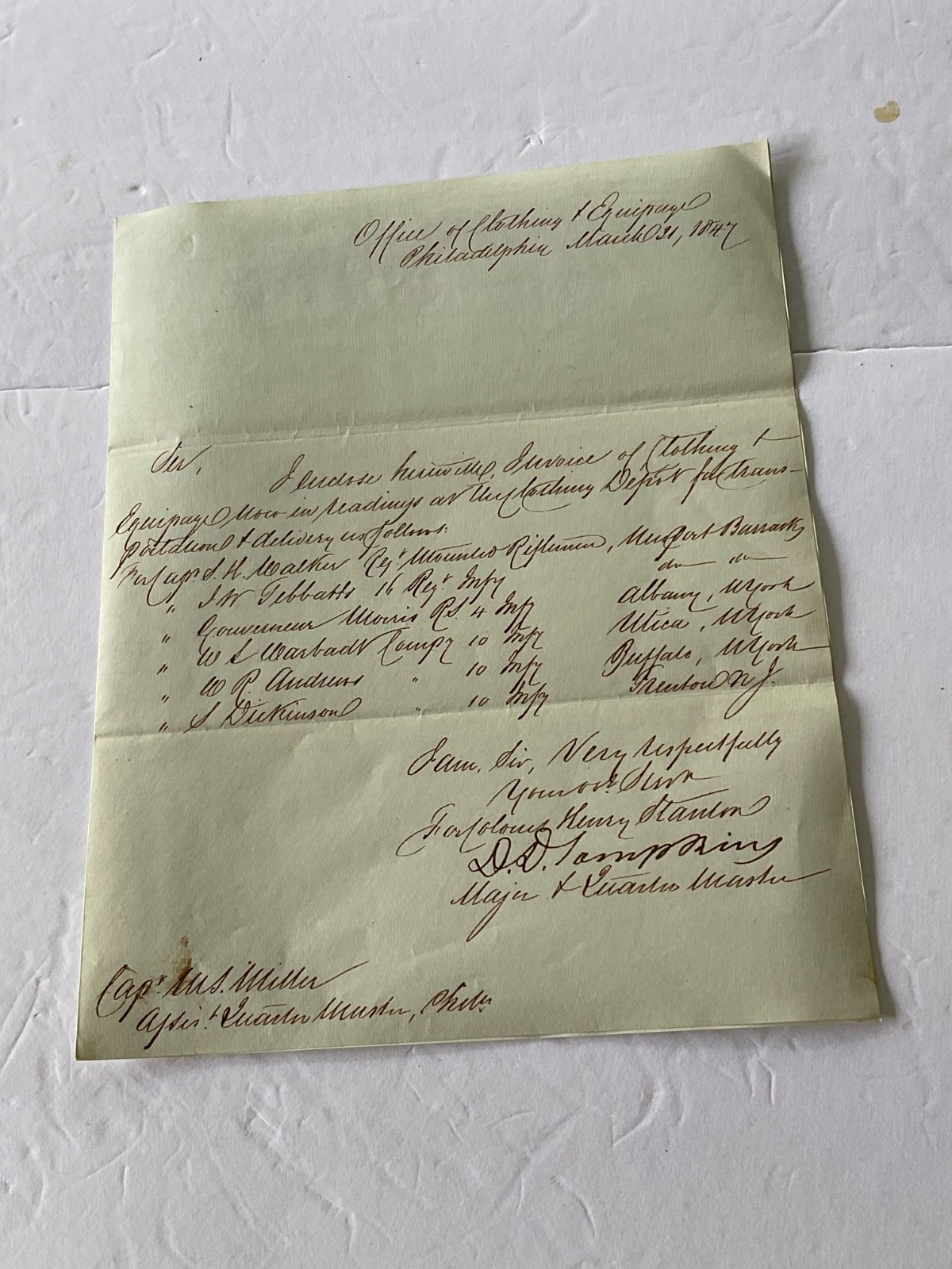 NEWPORT BARRACK KENTUCKY US ARMY UNIFORMS & EQUIPAGE ORDER 18477 HANDWRITTEN NEWPORT BARRACK KENTUCKY US ARMY UNIFORMS & EQUIPAGE ORDER 18477 HANDWRITTEN