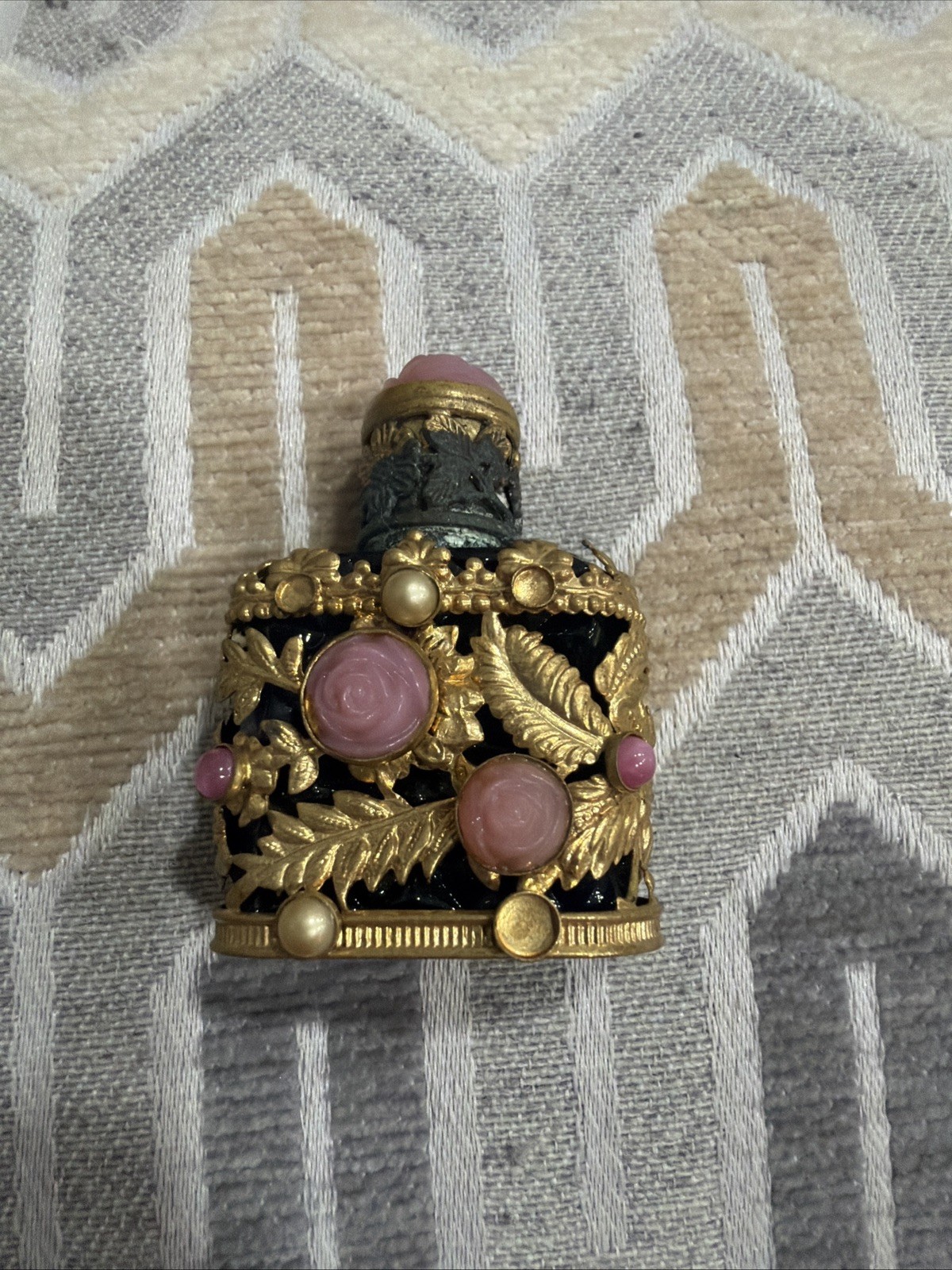 Filigree Czech Style Perfume Bottle Amethyst Antique Vtg EnamelR