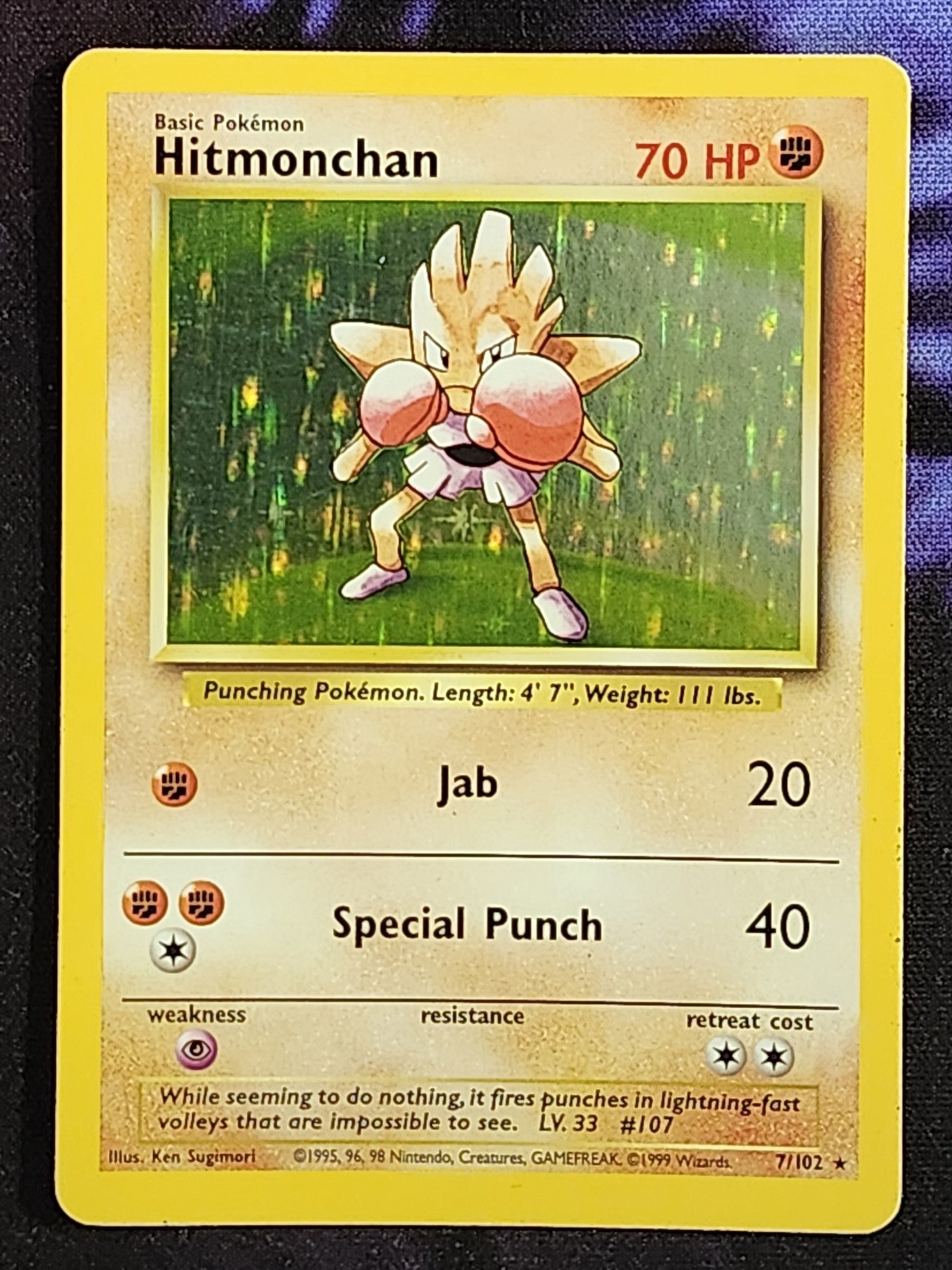 Pokemon Hitmonchan 7/102 (LP) Holo Unlimited Base Set BS