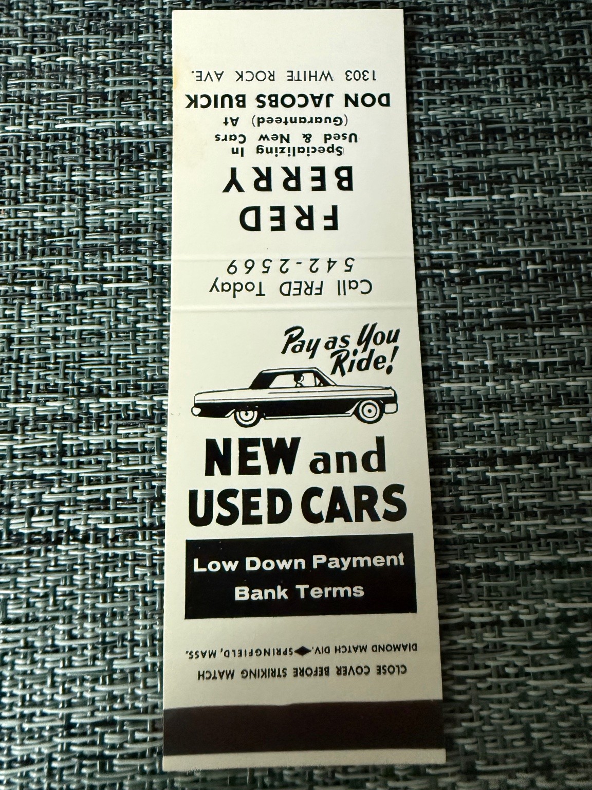 Vintage Fred Berry Don Jacobs Buick Matchbook Cover Auto Advertising Vintage Fred Berry Don Jacobs Buick Matchbook Cover Auto Advertising