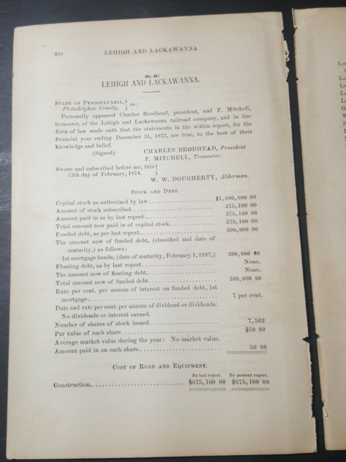 1874 train document LEHIGH & LACKAWANNA RAILROAD Stroudsburg Pennsylvania RR