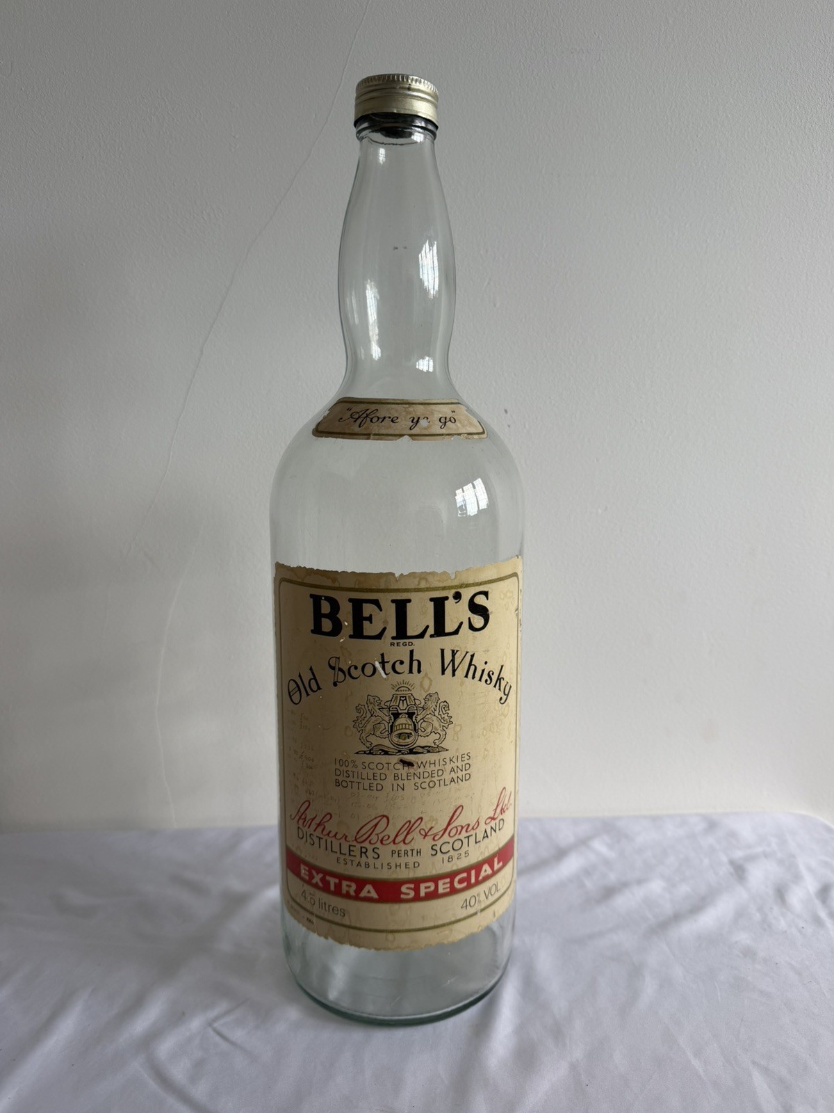 Bells Scotch Whiskey Bottle Extra Large Special 4.5 Lt  Empty Afore Ye Go