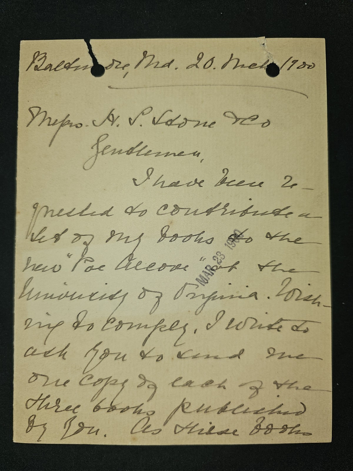 1900 Julia Magruder ALS Signed Letter – Poe Alcove UVA – Author & Novelist