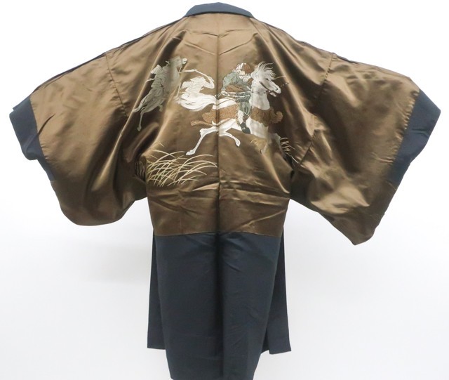 Japanese Antique Haori Jacket-Kimono Men\'s Hige tsumugi Bushi Crest 250y EB-319