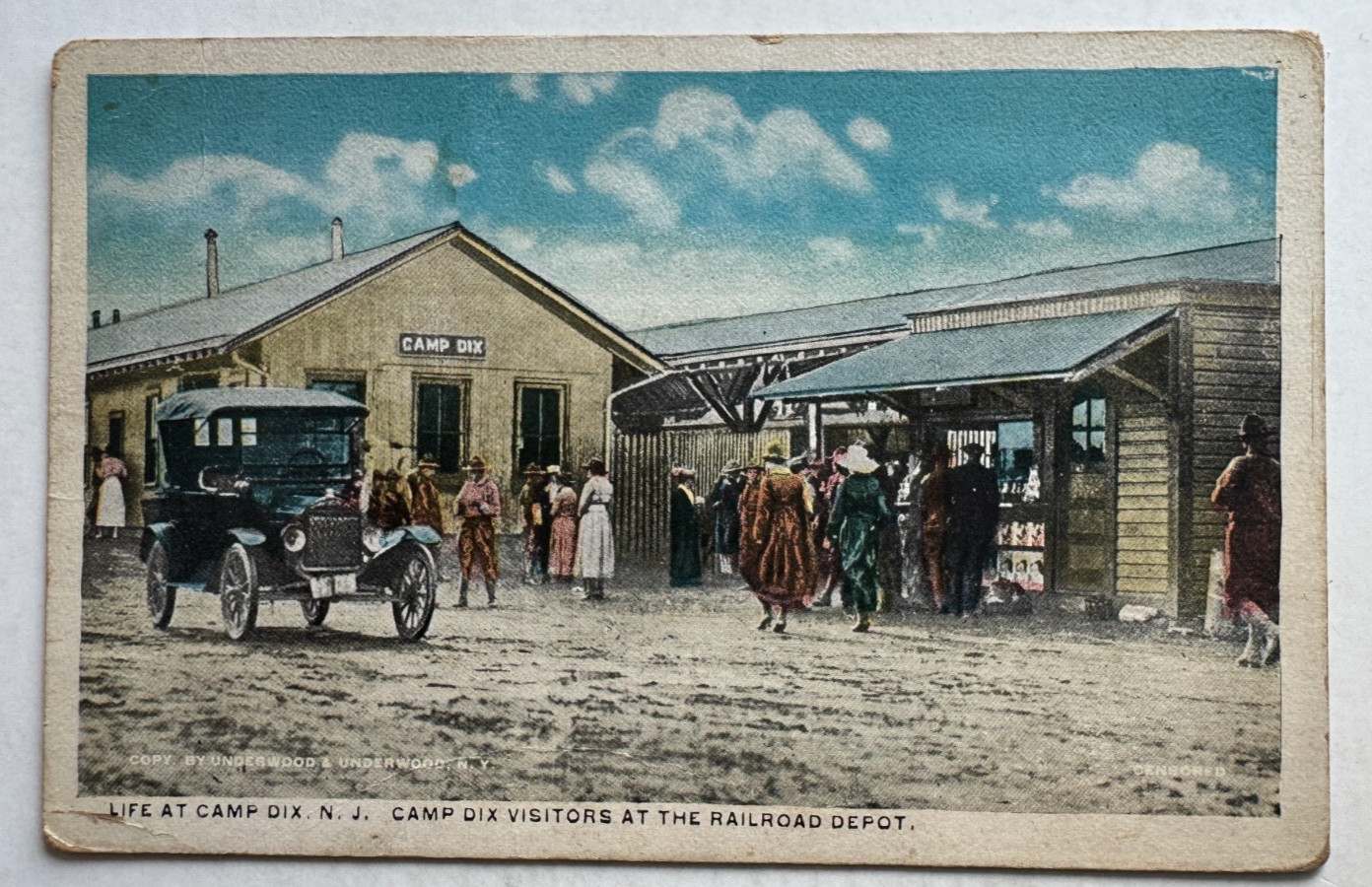 ca 1910s NJ Postcard Camp Dix New Jersey Visitors at Railroad Station RR Depot