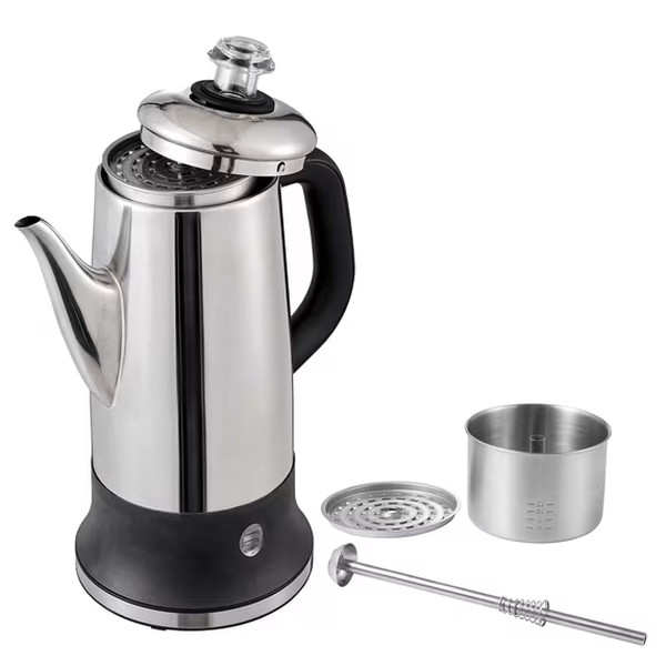 KFFKFF 12-Cup Electric Percolator Coffee Pot Stainless Steel Coffee Maker Silver KFFKFF 12-Cup Electric Percolator Coffee Pot Stainless Steel Coffee Maker Silver