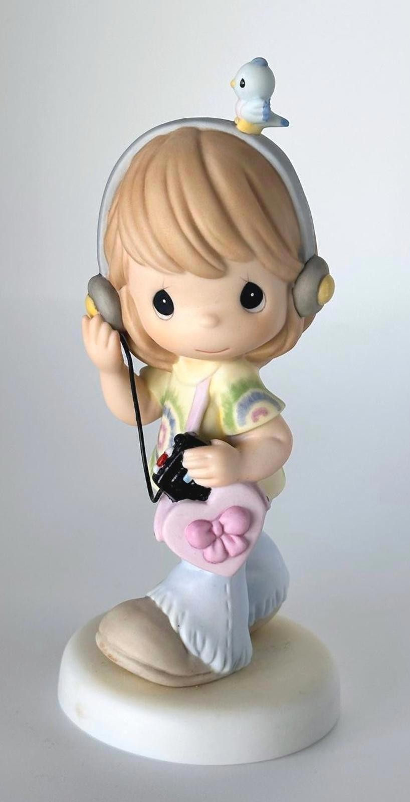 Precious Moments Girl w Headphones & Bird Accent Carry A Song In Your Heart