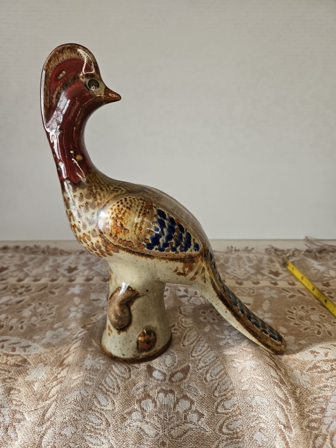 Vtg Folk Art Tonala Pottery Mexico Bird Pheasant Peacock Sculpture Signed