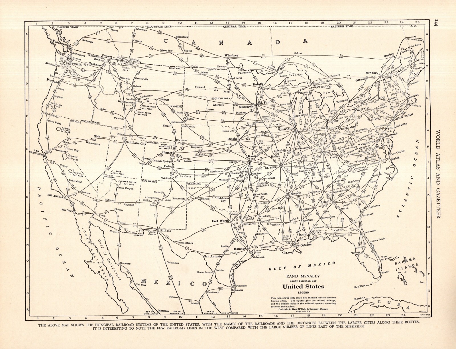 1942 Antique United States Railway Map US Railroad Mileage Map  3008
