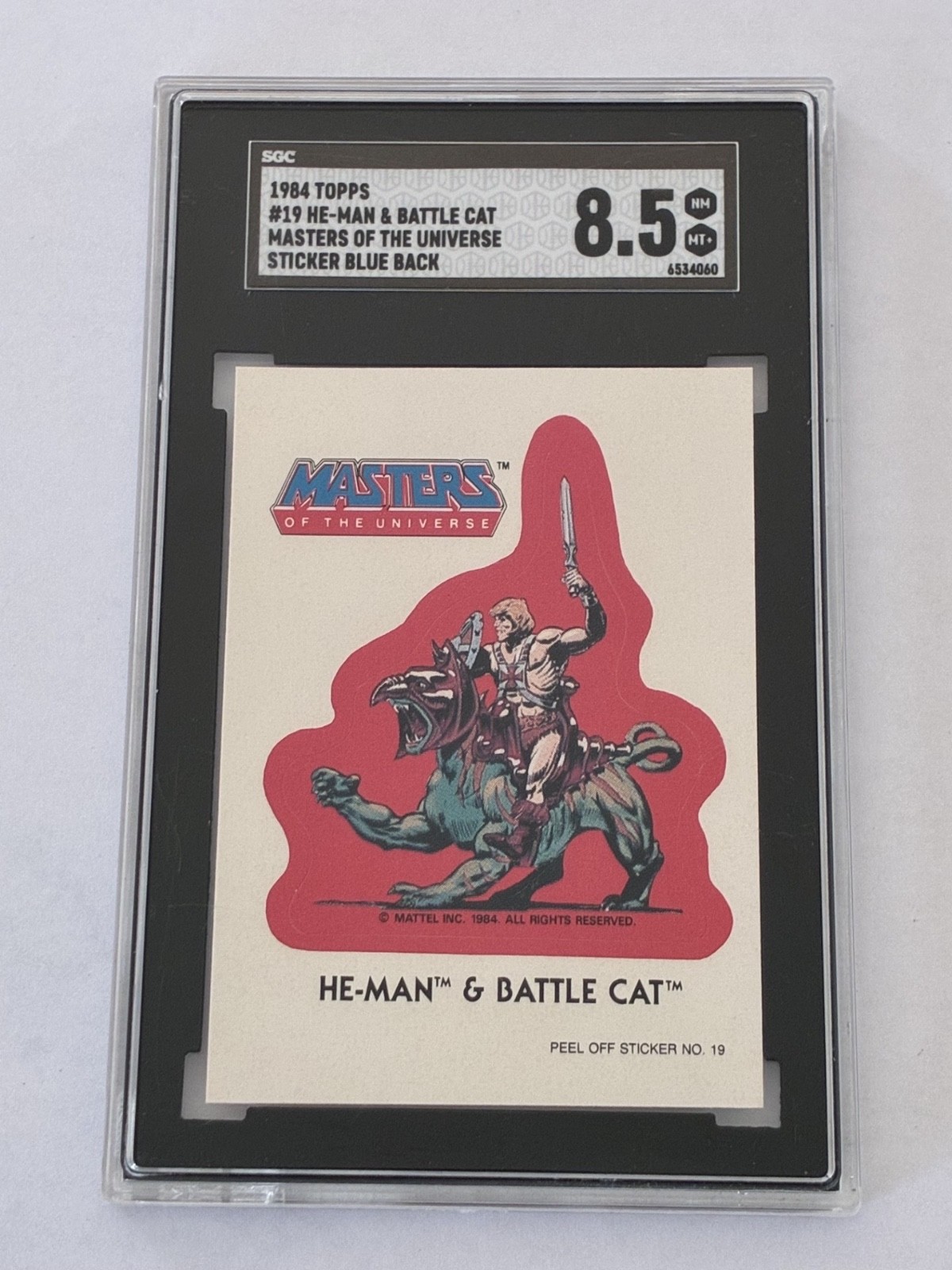 1984 Topps Masters Of The Universe #19 HE-MAN & BATTLE CAT Sticker PSA - SGC 8.5